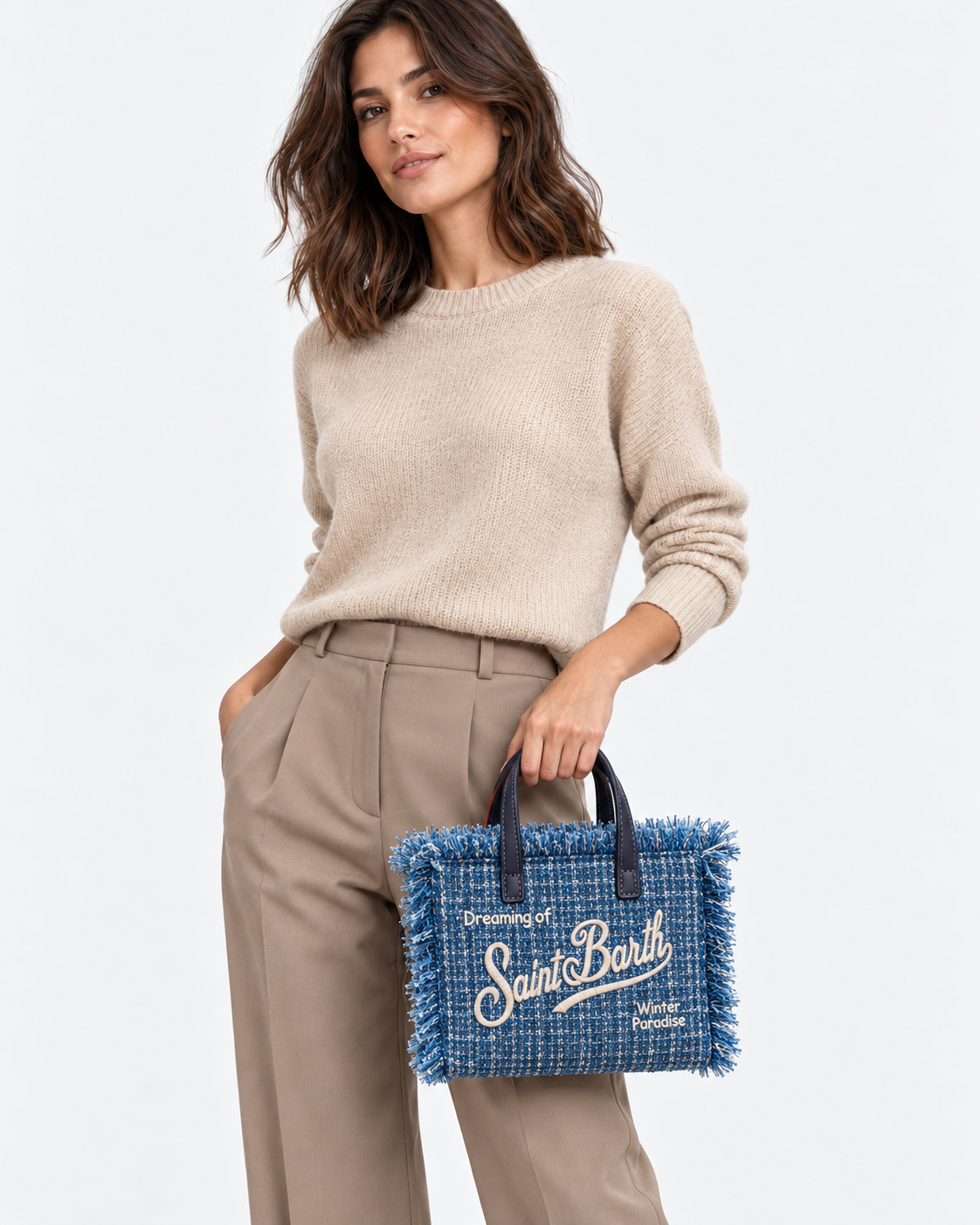 MC2 Saint Barth Borsa Donna Vanity Mini Tweed Blu con Tracolla
