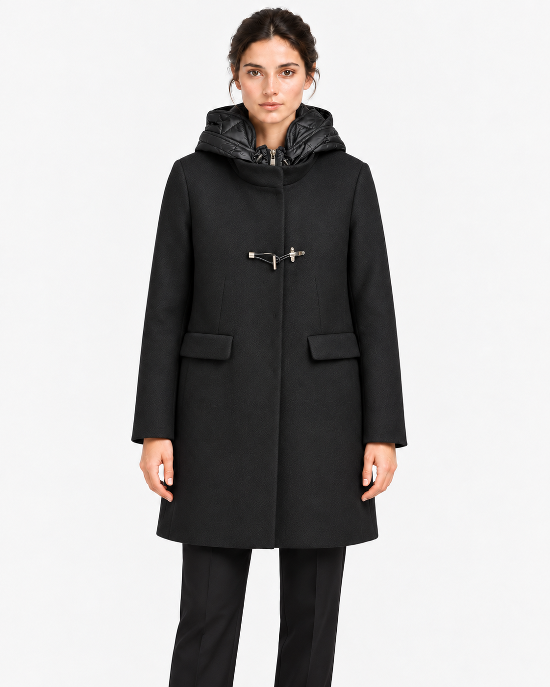 Fay Toggle Coat Donna Nero in Lana e Cashmere con Cappuccio