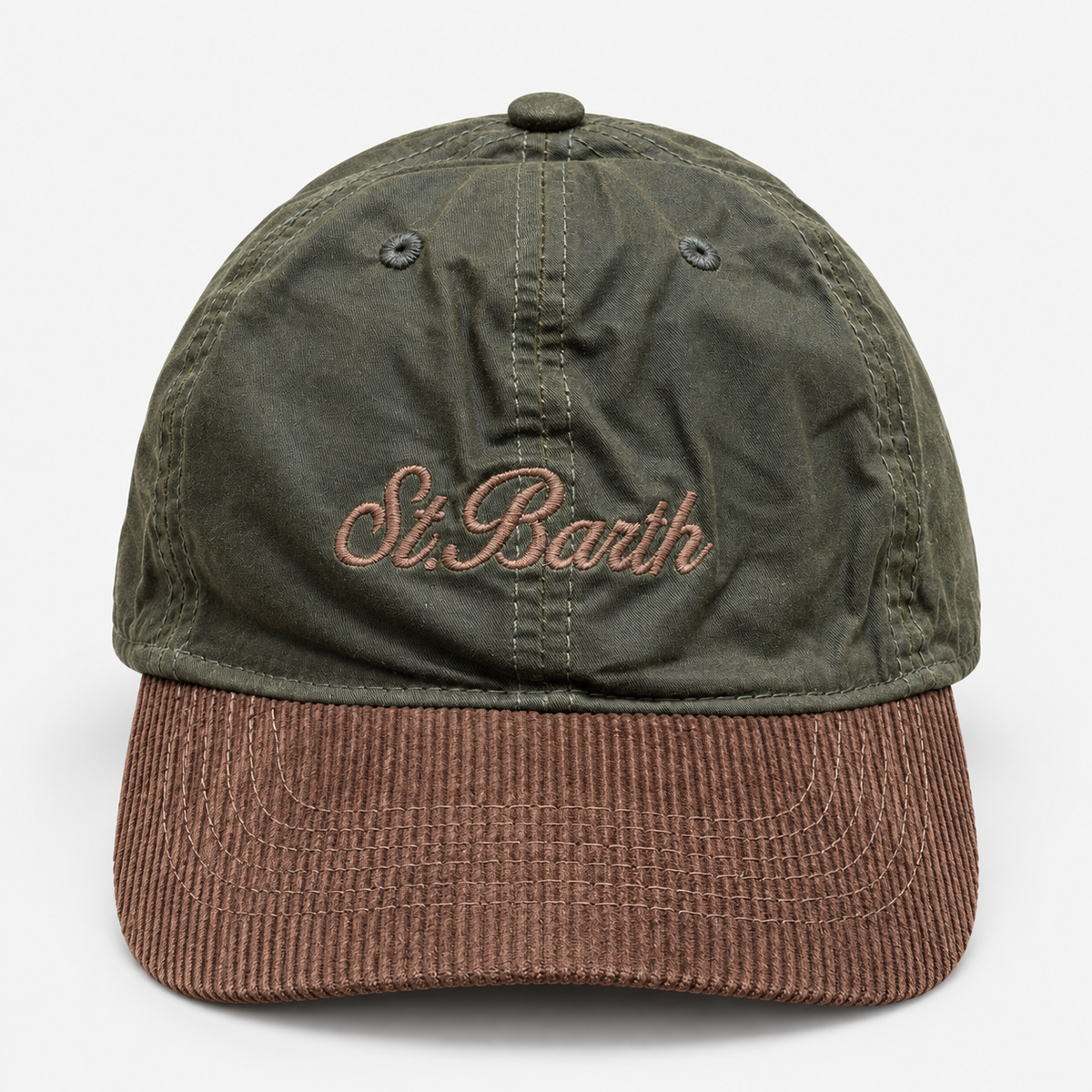 MC2 Saint Barth Cappello Donna Baseball Wax Corduroy Verde e Marrone