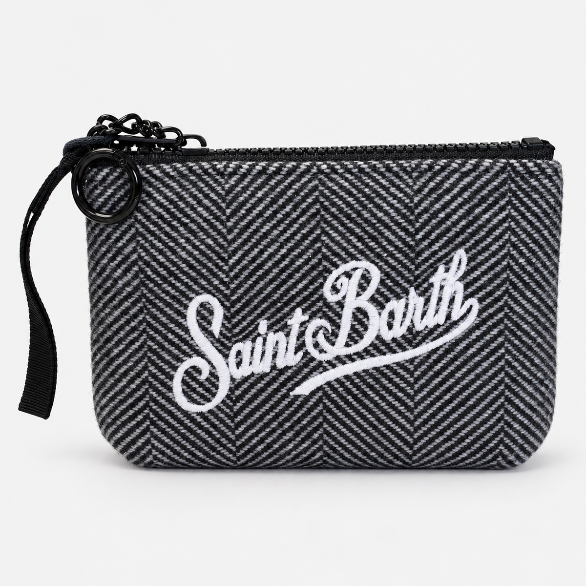 MC2 Saint Barth Pochette Donna Aline Mini Wool Spigata Bianca e Nera