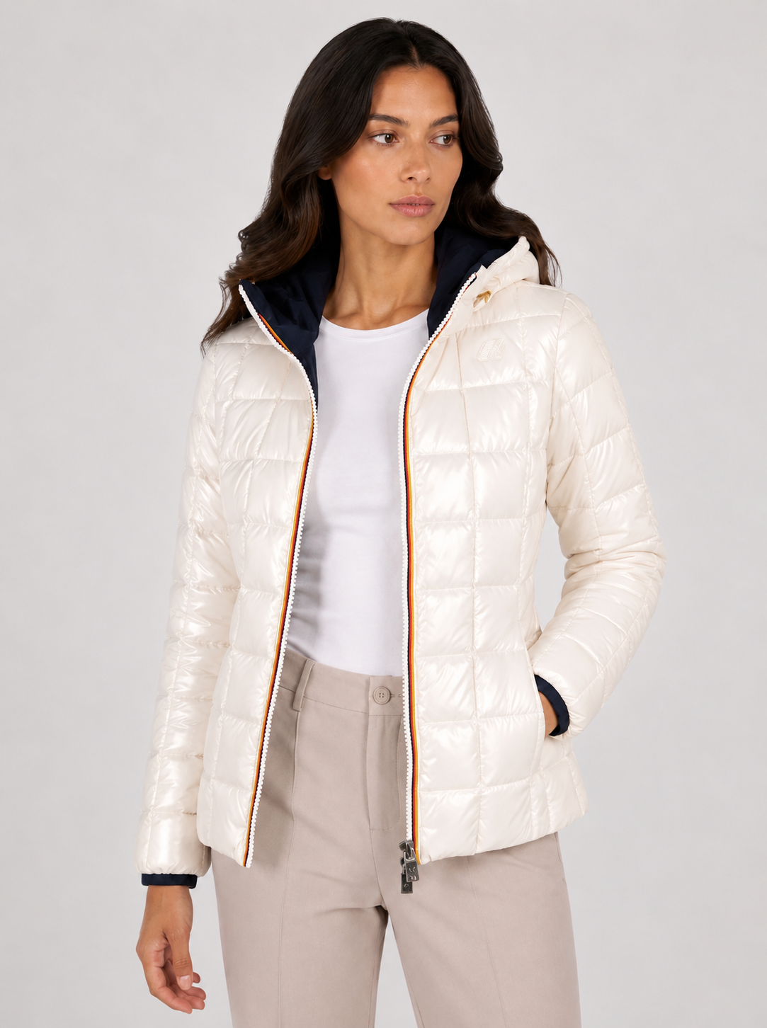 K-way giubbotto donna lily stretch thermo double black pure-white natural