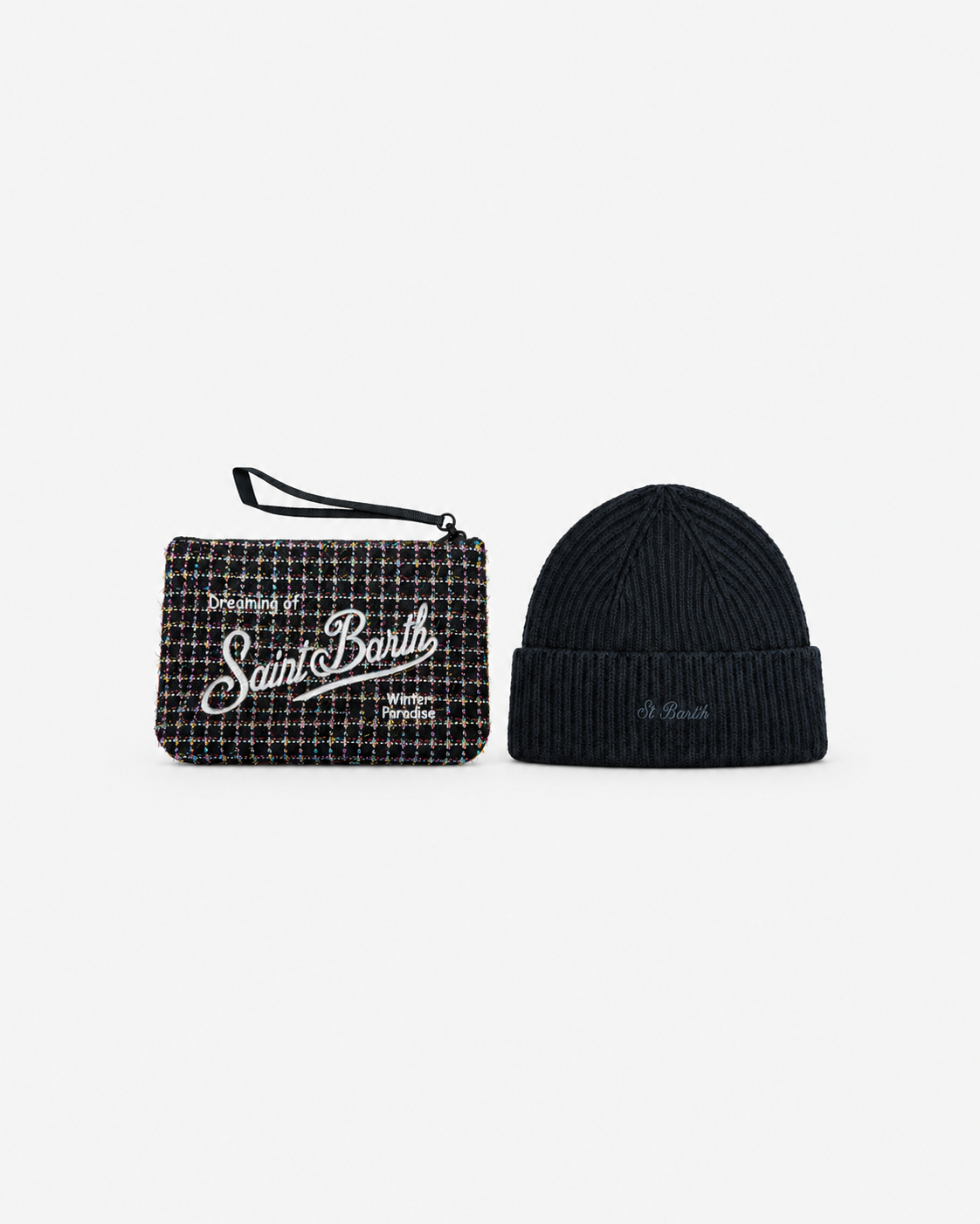 MC2 Saint Barth Gift Box Donna Tweed Shiny con Pochette e Berretto Nero