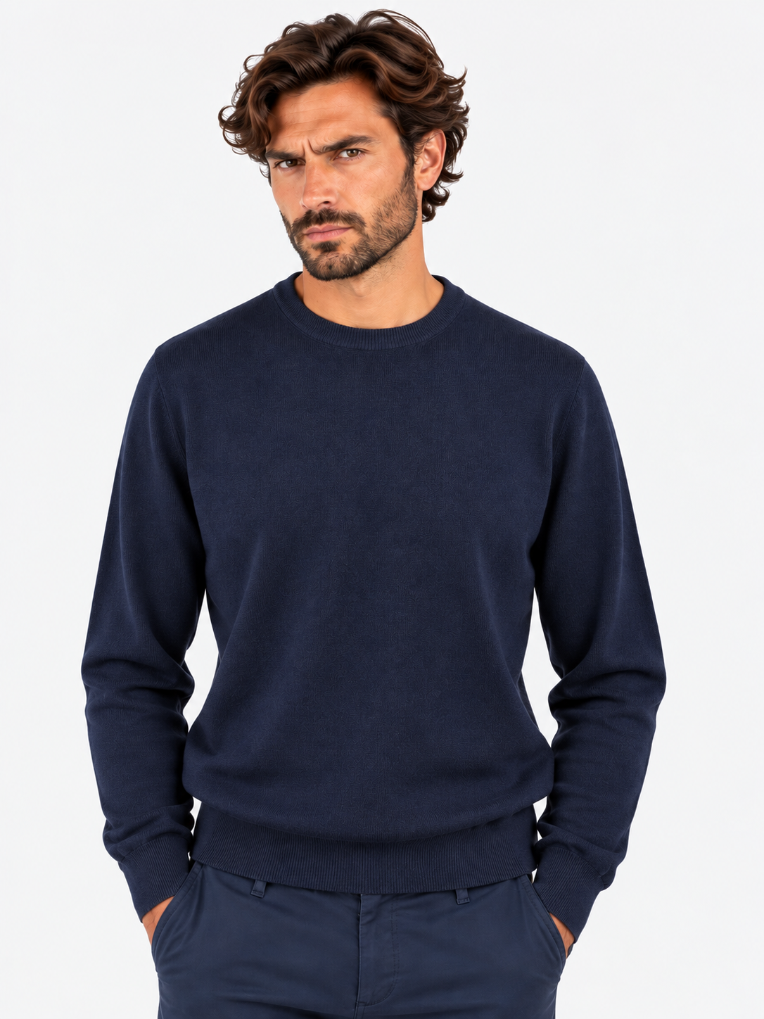 Gran Sasso Girocollo uomo in cashmere blu