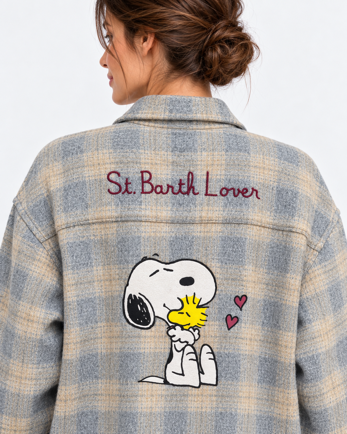 MC2 Saint Barth Camicia Donna Lully Snoopy Tartan Grigio e Beige