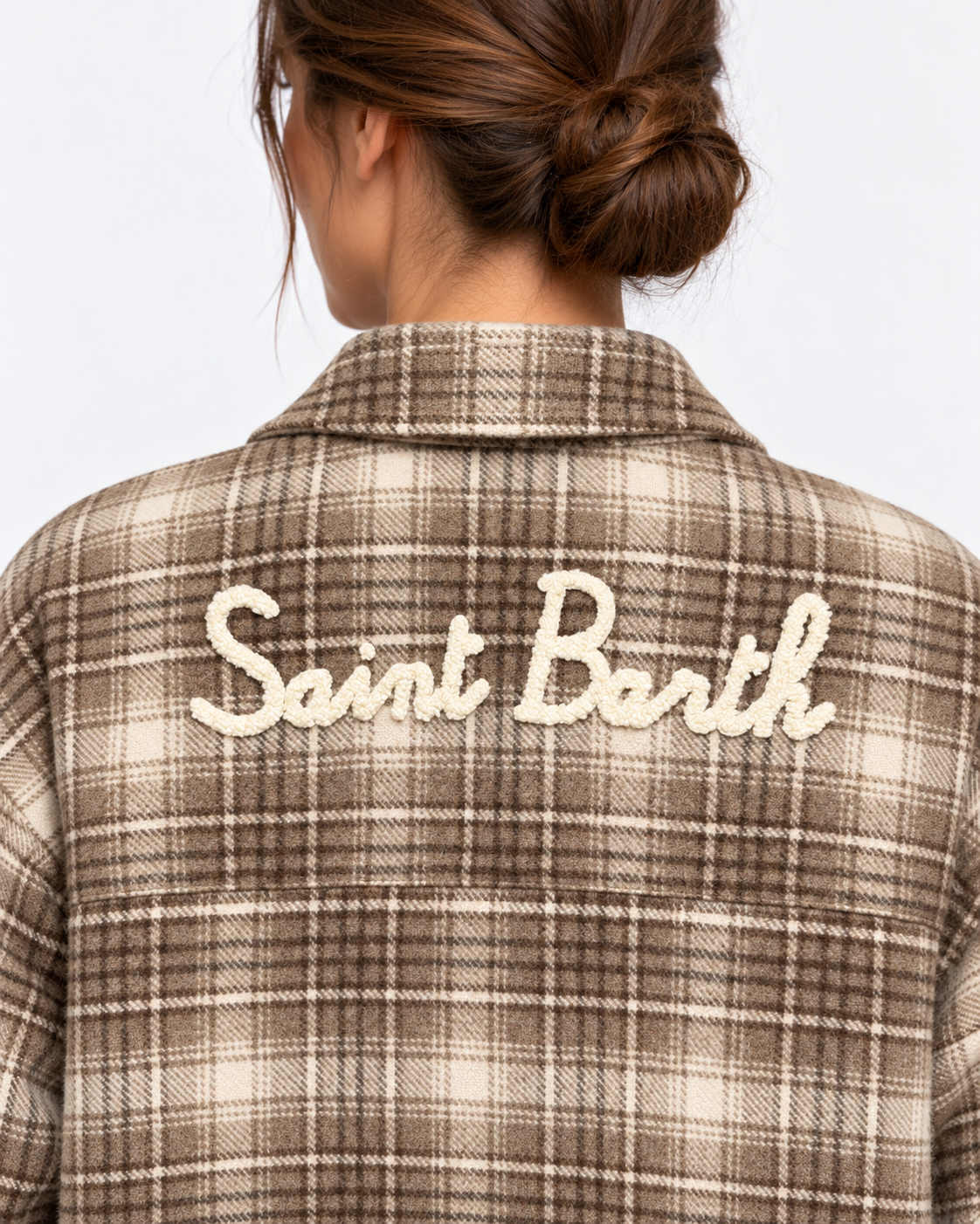 MC2 Saint Barth Giacca Camicia Donna Cambry Tartan Marrone e Panna