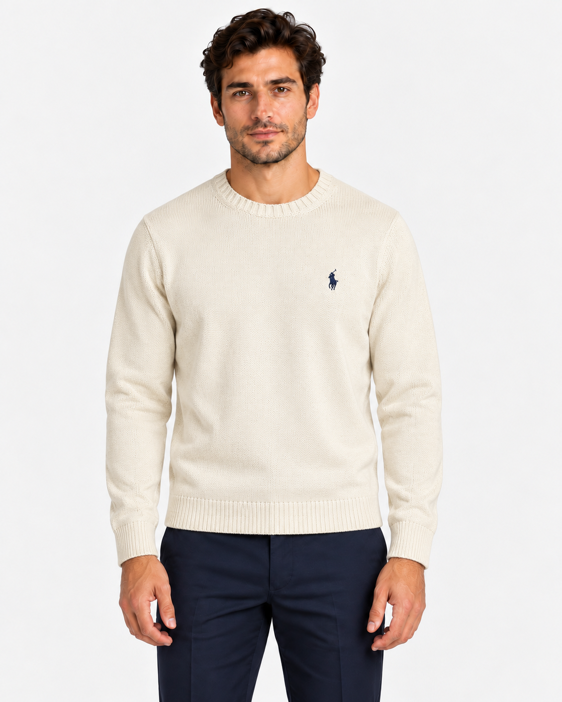 Polo Ralph Lauren Maglione Uomo Girocollo in Cotone Cream