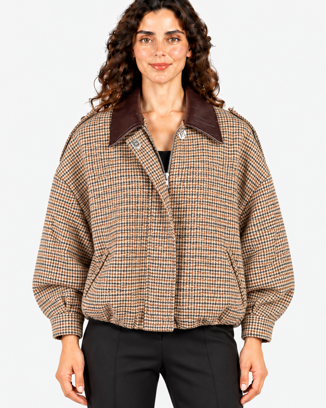 Imperial Giubbotto Donna a Quadri Beige e Cammello