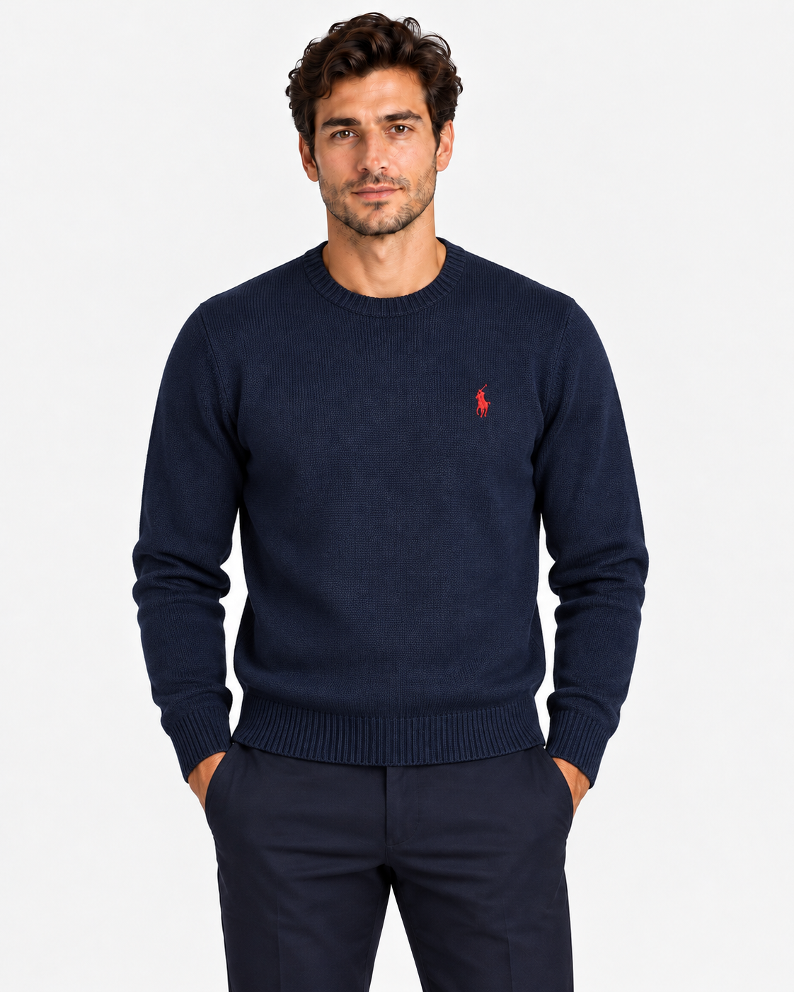 Polo Ralph Lauren Maglione Uomo Girocollo in Cotone Blu