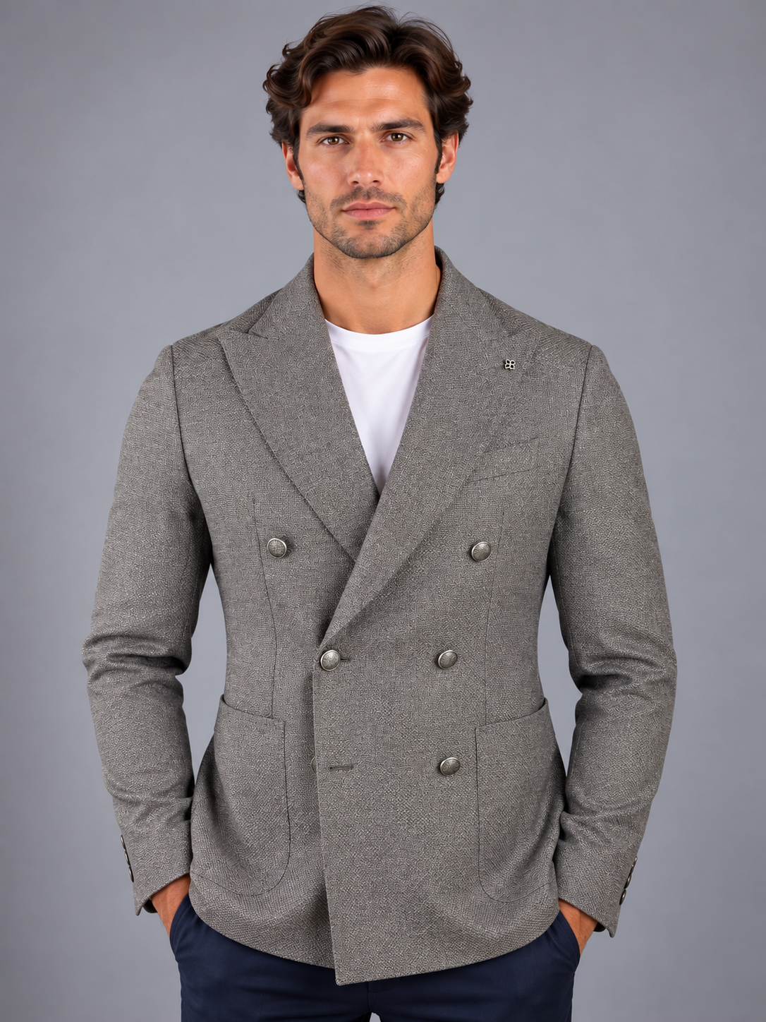 Tagliatore Giacca Uomo Montecarlo Doppiopetto in Lana Vergine Super 100's Silver