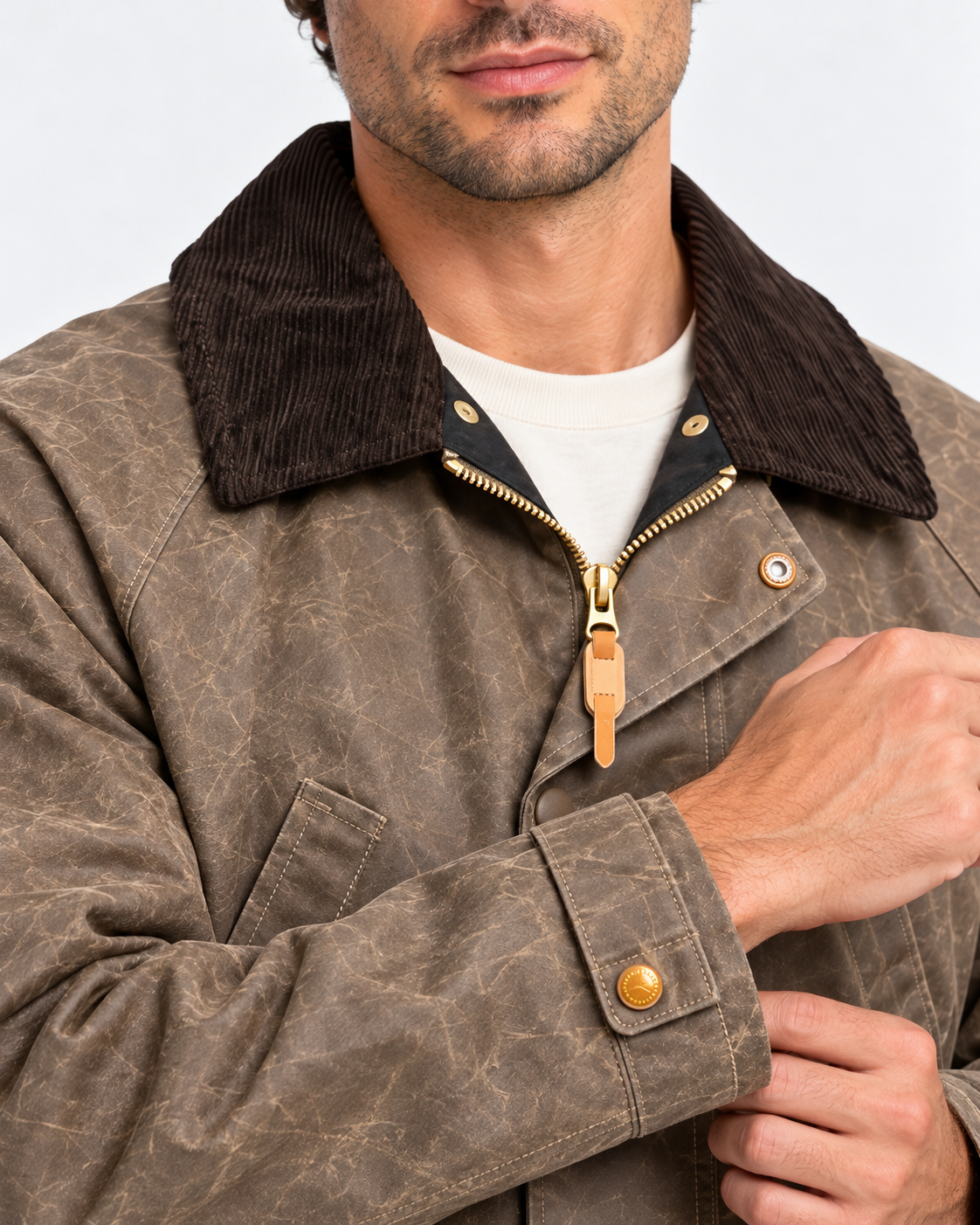 Manifattura Ceccarelli Giubbotto Uomo Dark Tan con Collo in Velluto