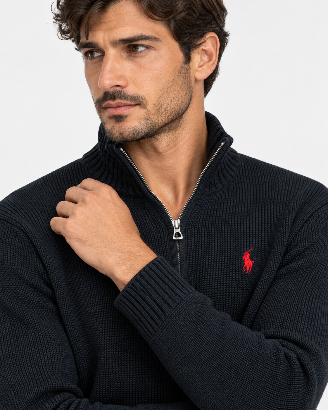 Polo Ralph Lauren Maglione Uomo Mezza Zip in Cotone Nero