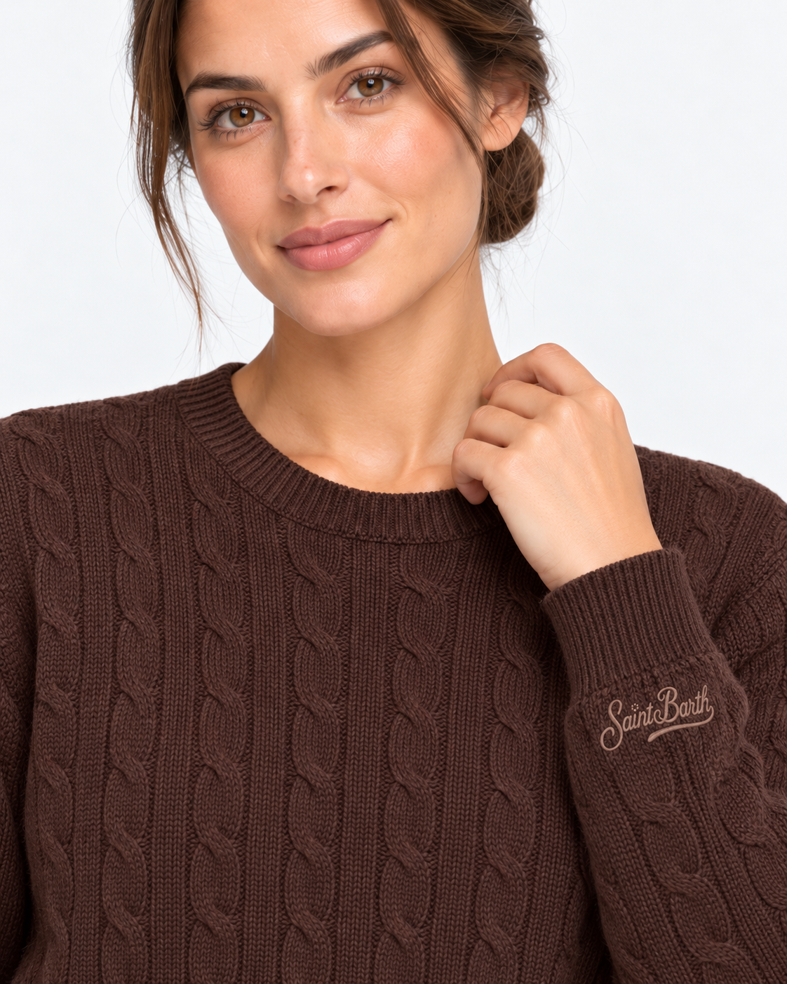 MC2 Saint Barth Maglia Donna Sorbonne a Trecce in Lana Marrone