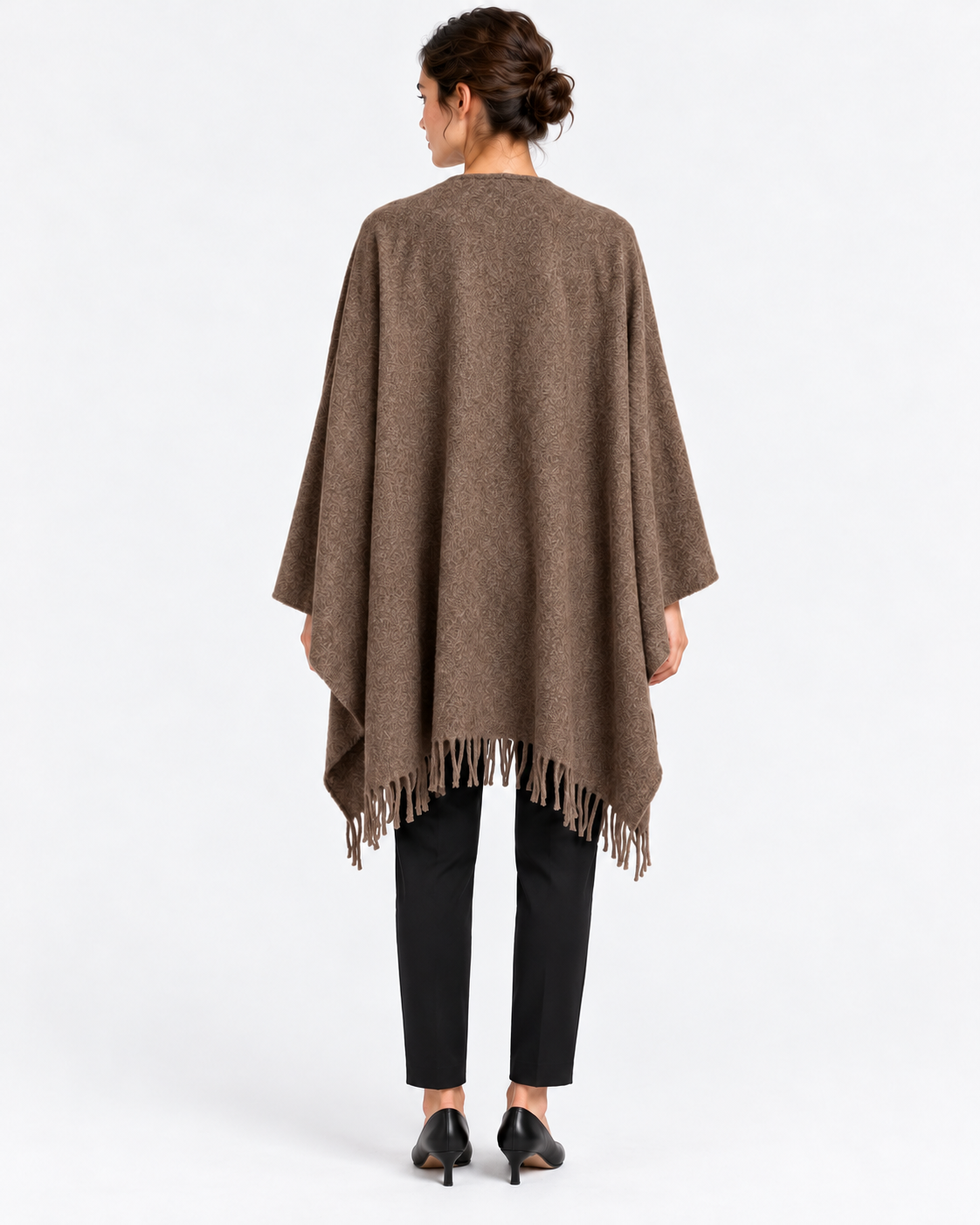 Gran Sasso Mantella Donna Marrone in Lana e Cashmere con Frange