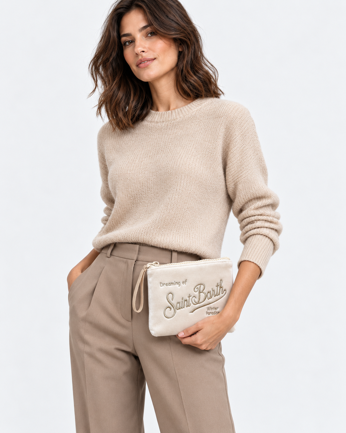 MC2 Saint Barth Pochette Donna Aline Velvet in Velluto Avorio