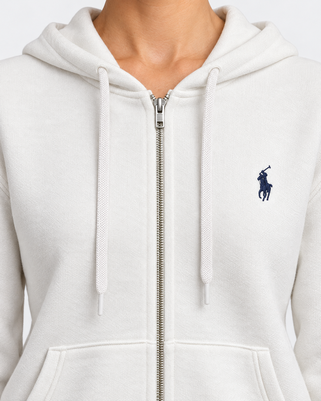 Polo Ralph Lauren Felpa Donna Bianca con Cappuccio e Zip