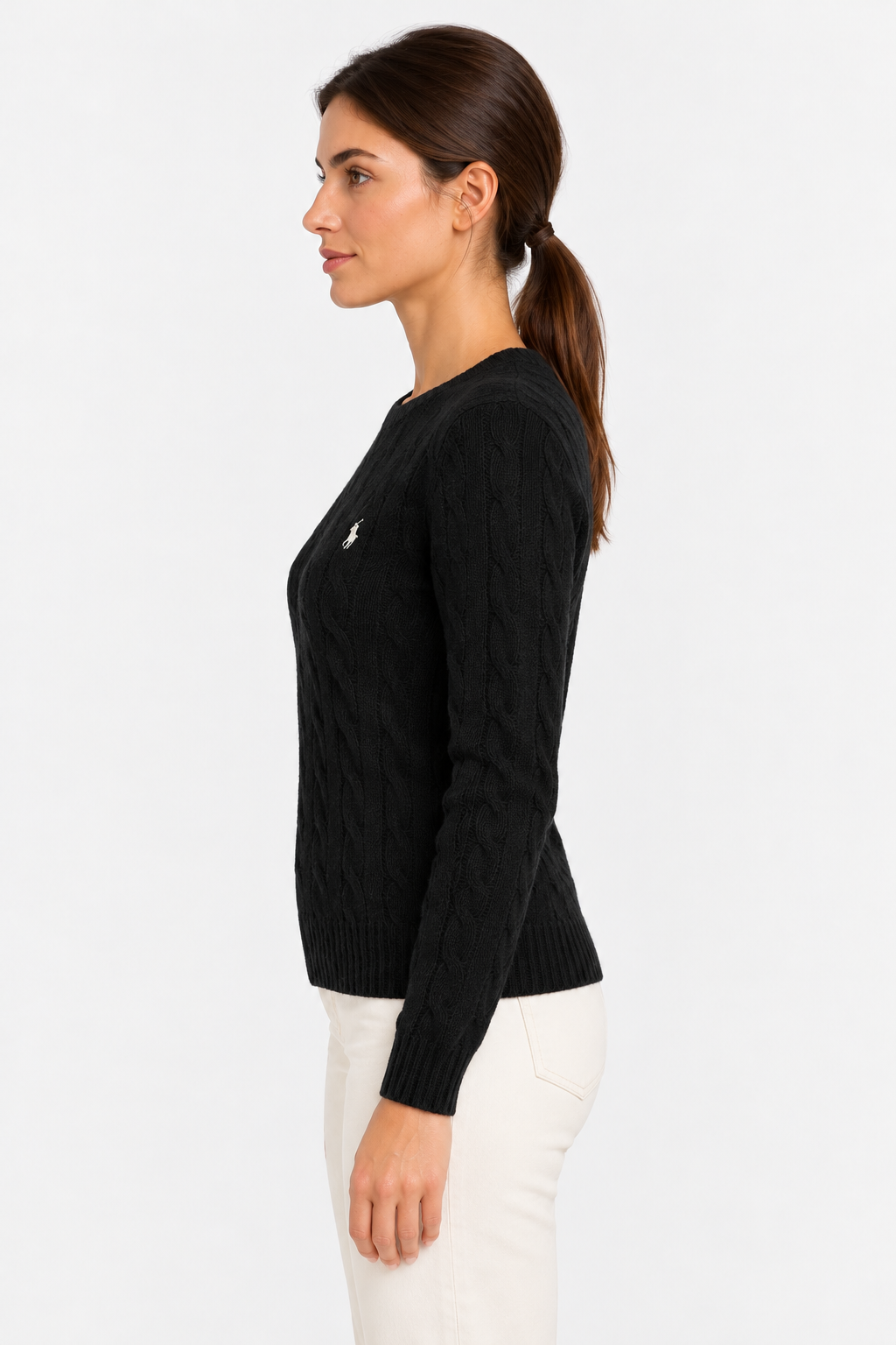 Girocollo in lana e cashmere a trecce black