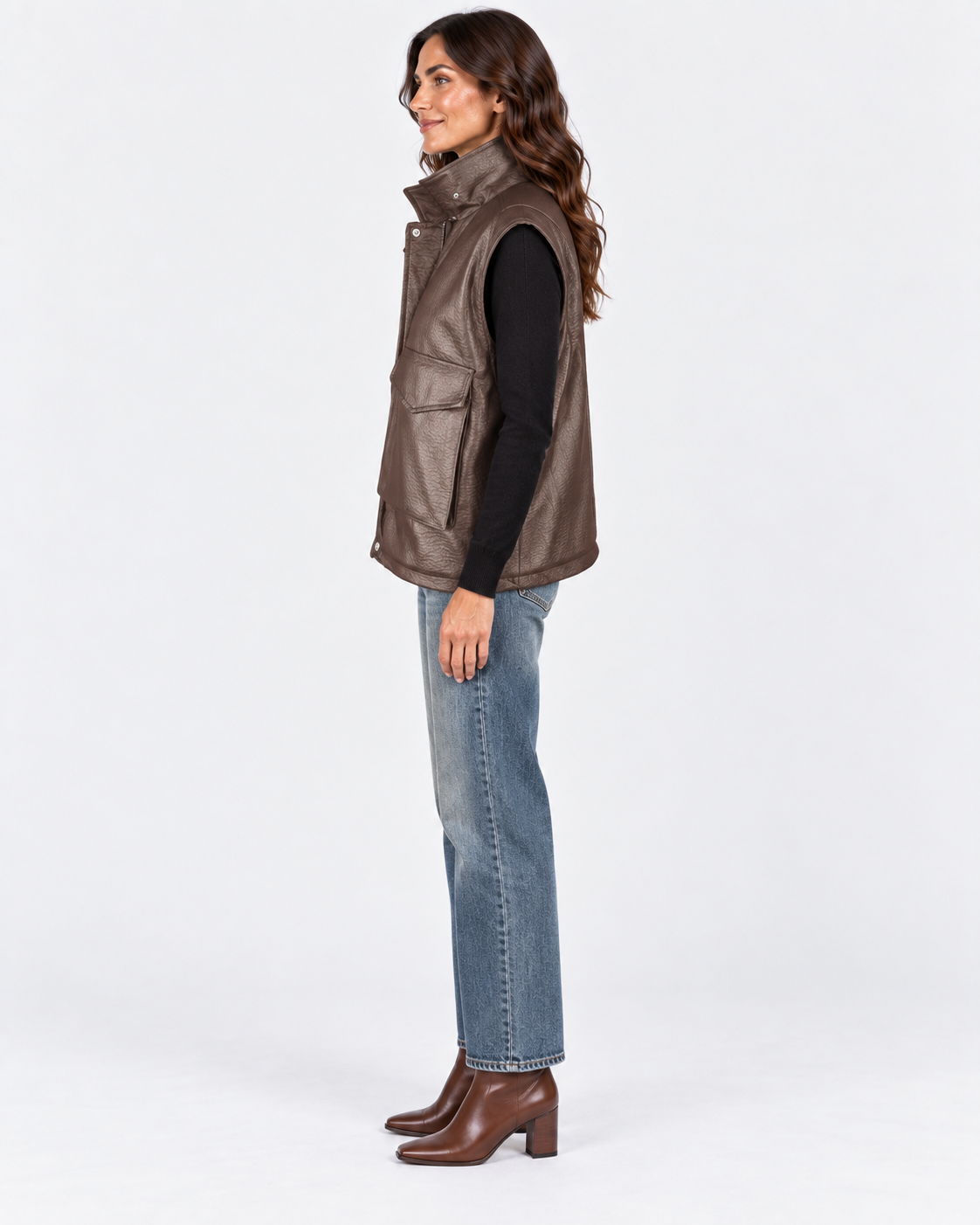 Dixie giubbotto smanicato donna in ecopelle cuoio