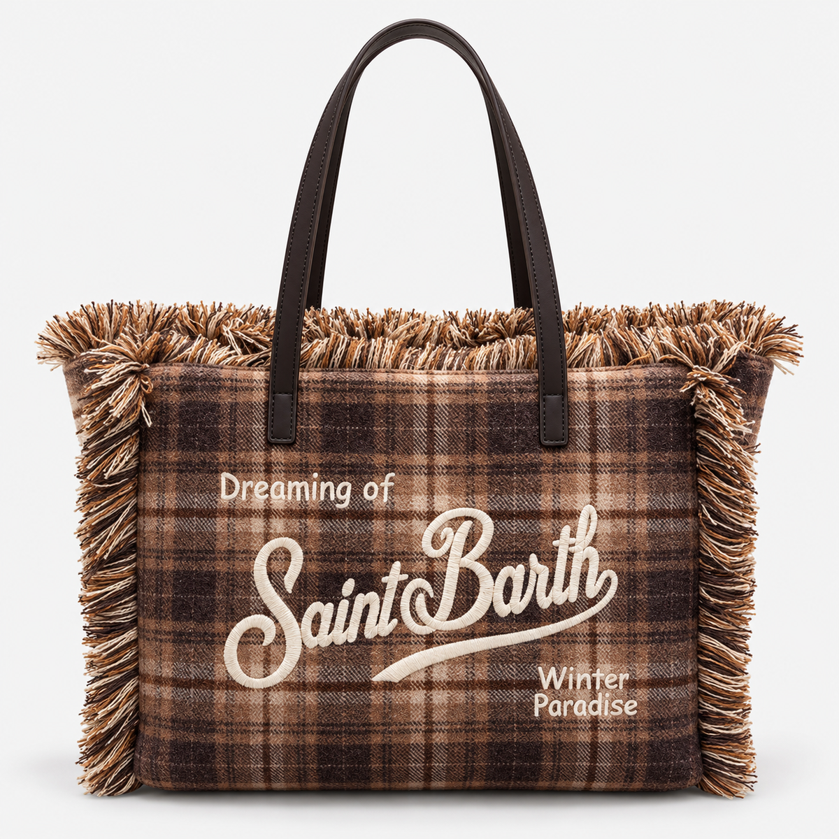 MC2 Saint Barth Borsa Donna Vanity Tartan Marrone con Frange