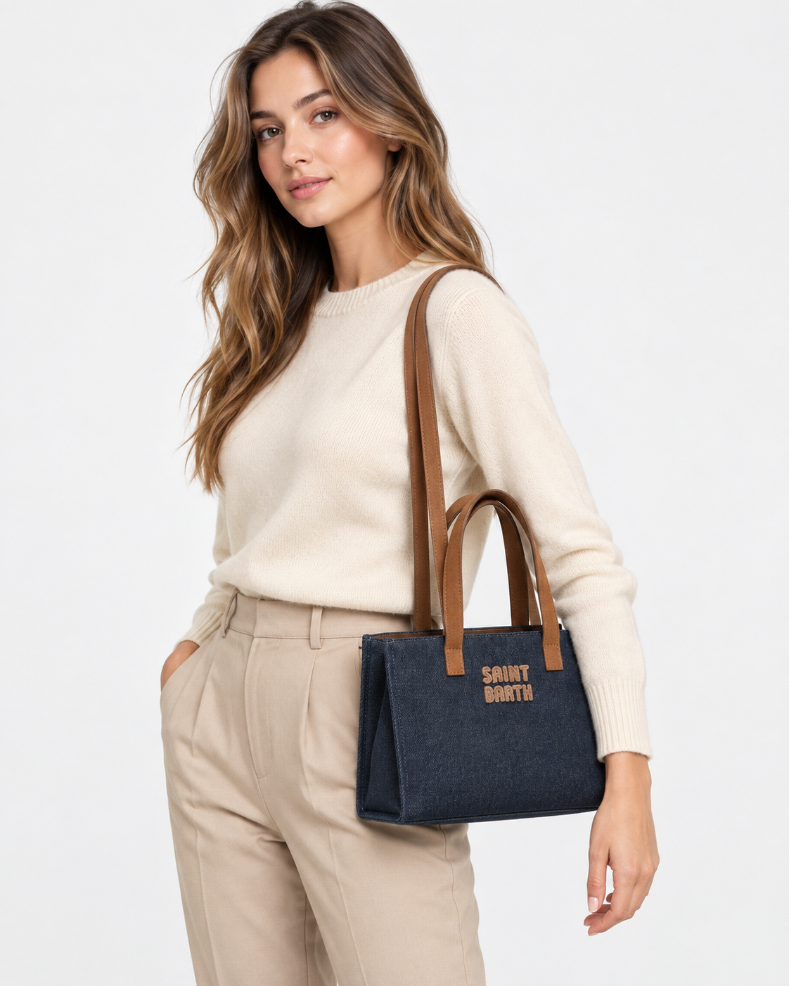 MC2 Saint Barth Borsa Donna Jour Bag Midi Suede Denim Blu Scuro