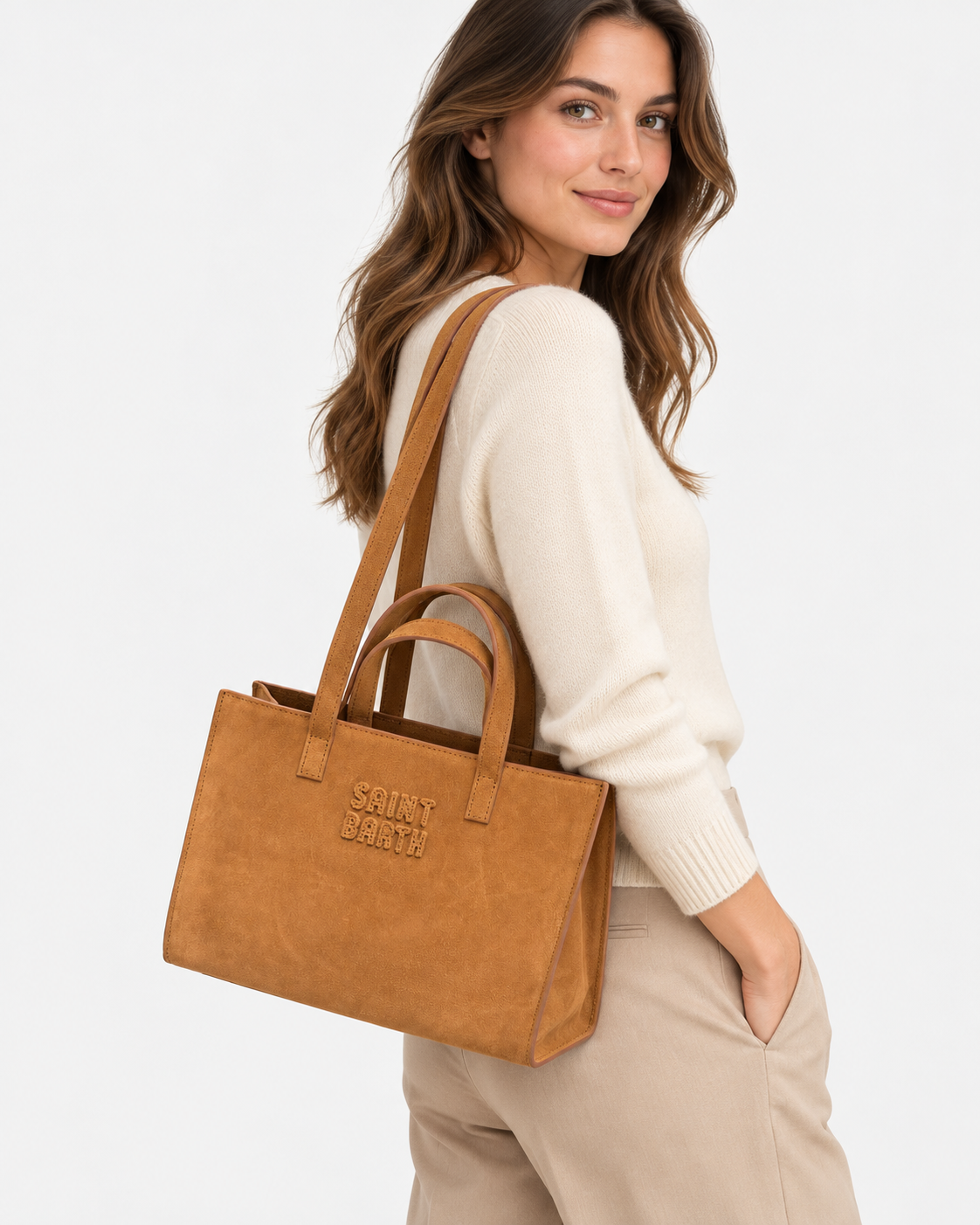MC2 Saint Barth Borsa Donna Jour Bag Midi Suede Color Cuoio
