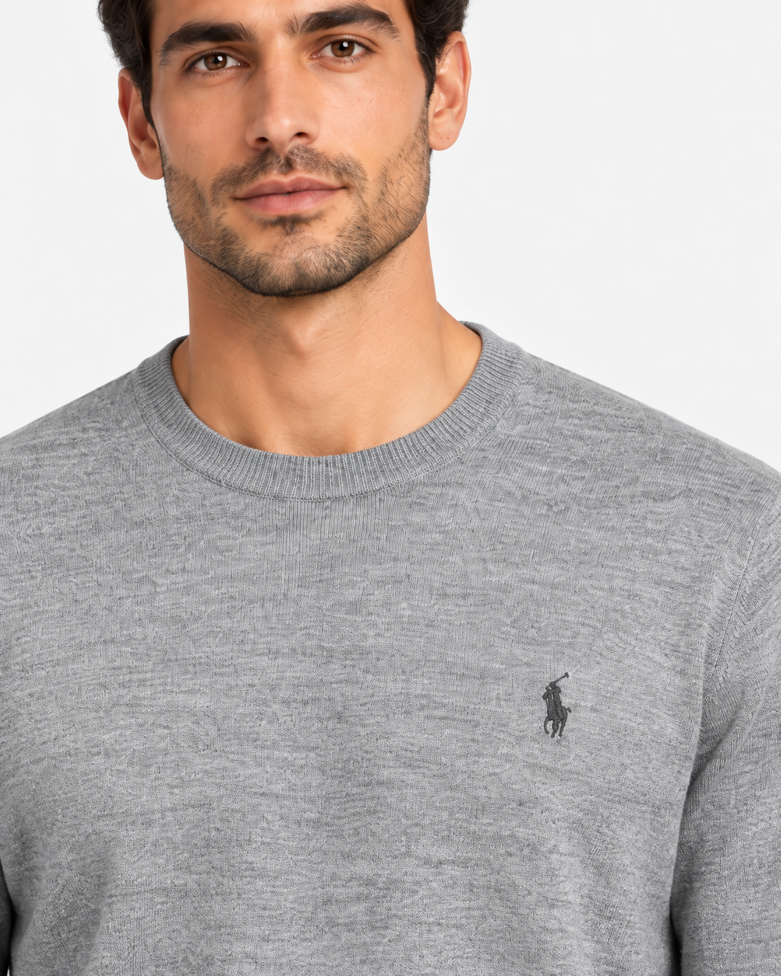 Polo Ralph Lauren Maglione Uomo Girocollo in Pura Lana Grigio Chiaro