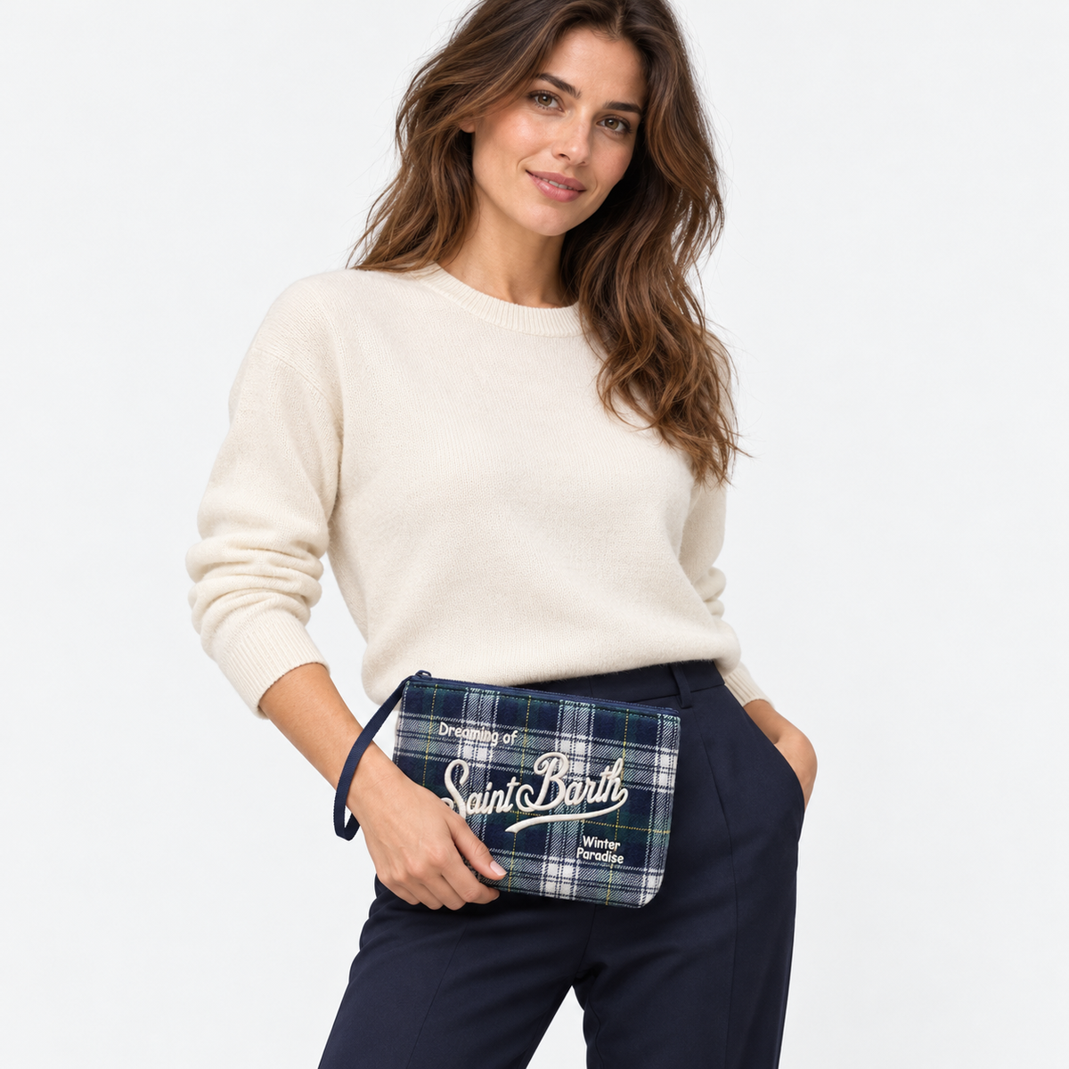 MC2 Saint Barth Pochette Uomo Aline Wool Tartan Blu e Verde