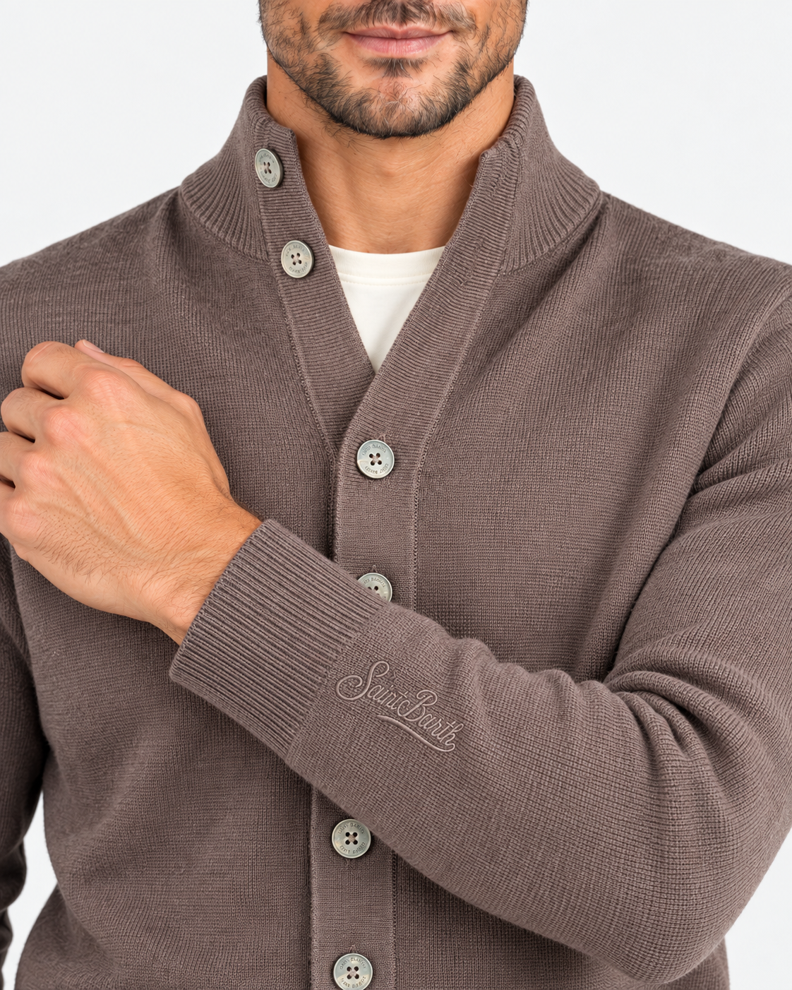 MC2 Saint Barth Cardigan Uomo Dark brown in Lana Merinos Extrafine