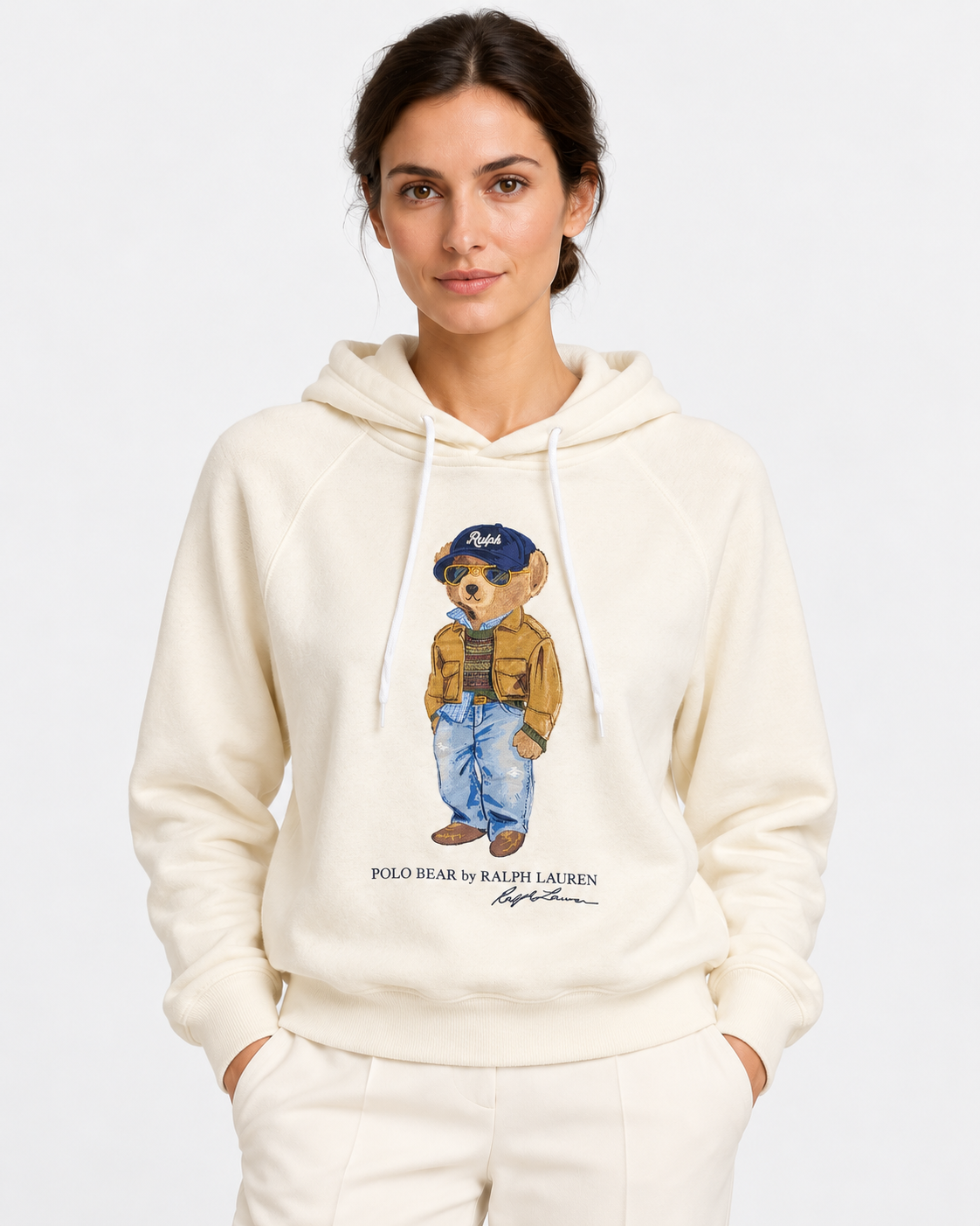 Polo Ralph Lauren Felpa Donna Polo Bear con Cappuccio Avorio