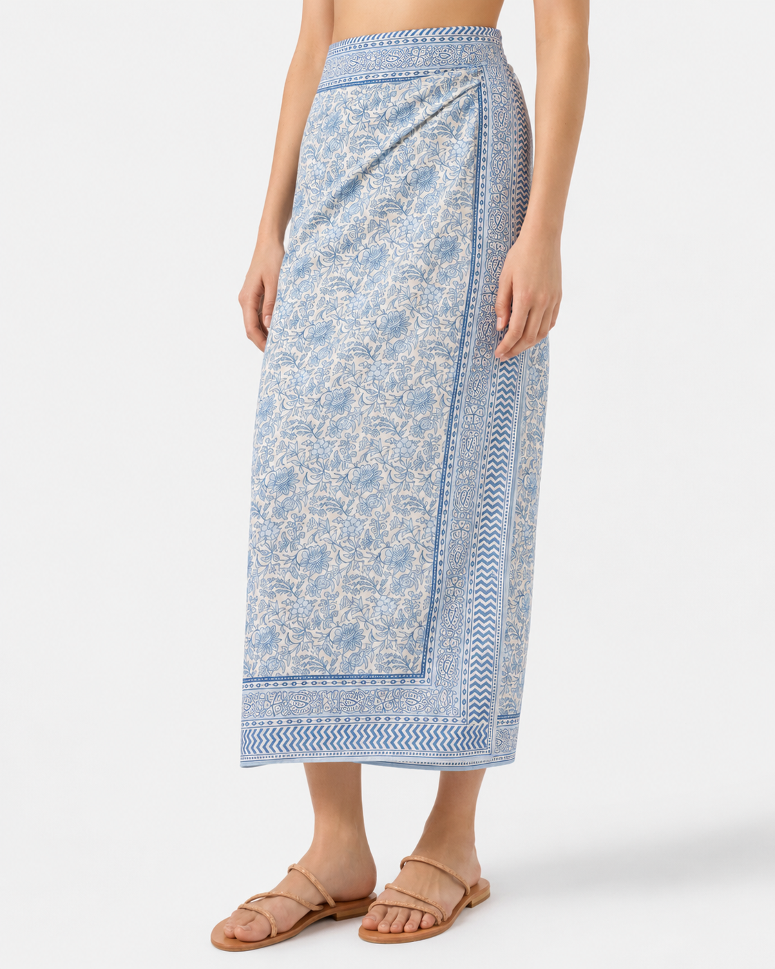 Pareo lungo Thaiti misto seta con stampa blue safari