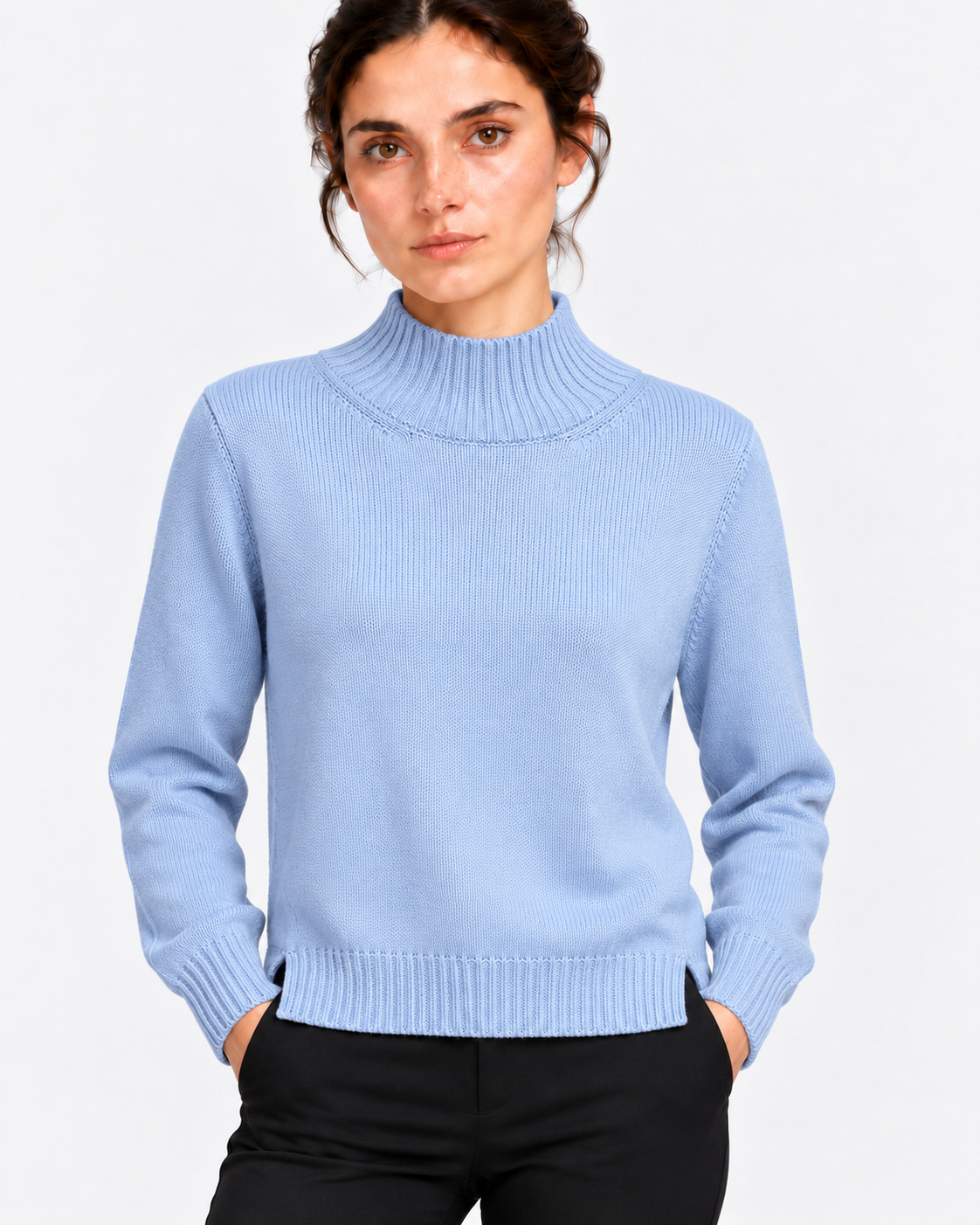Gran Sasso Maglia Lupetto Donna Celeste in Lana Vergine