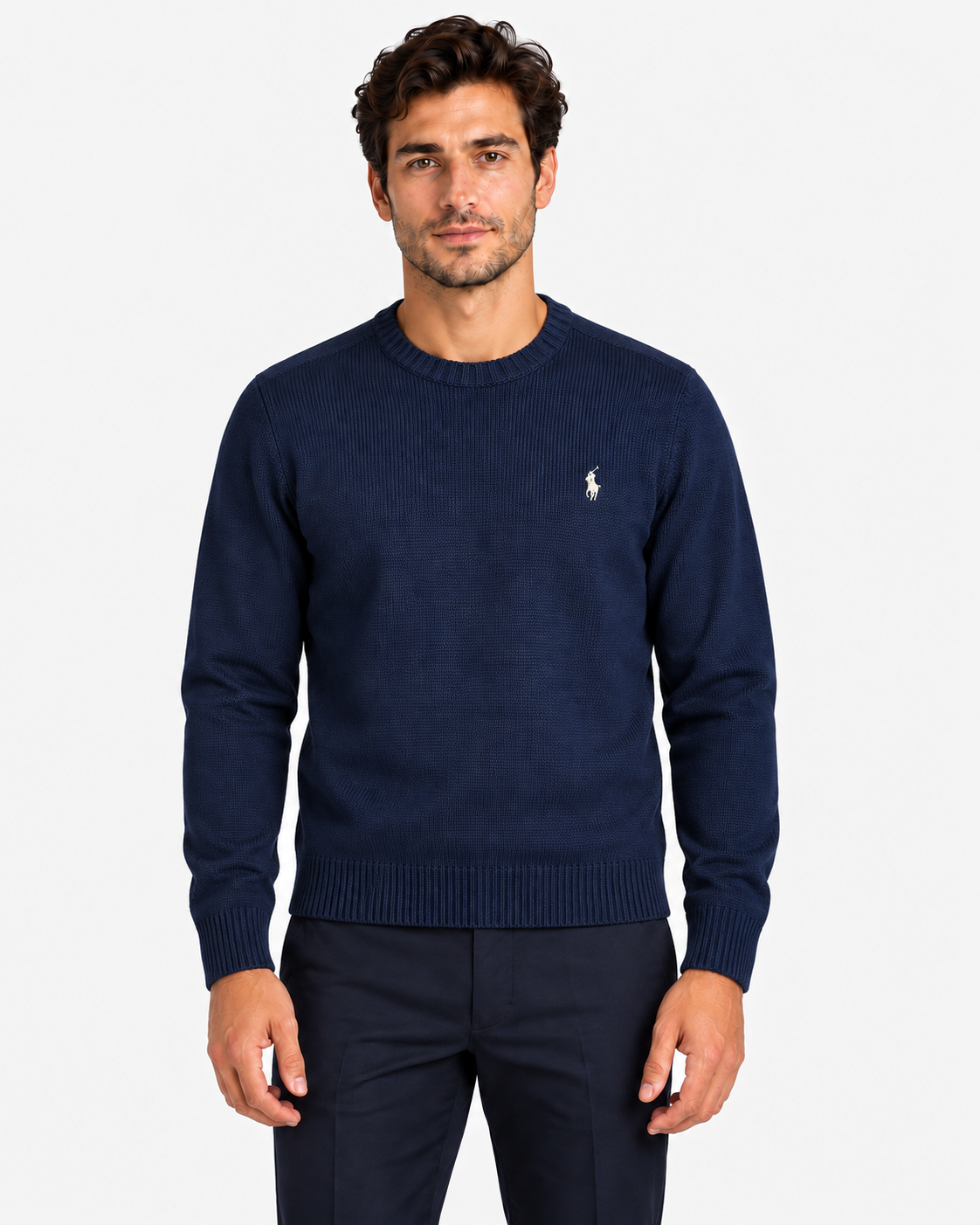 Polo Ralph Lauren Maglione Uomo Girocollo in Cotone Blu