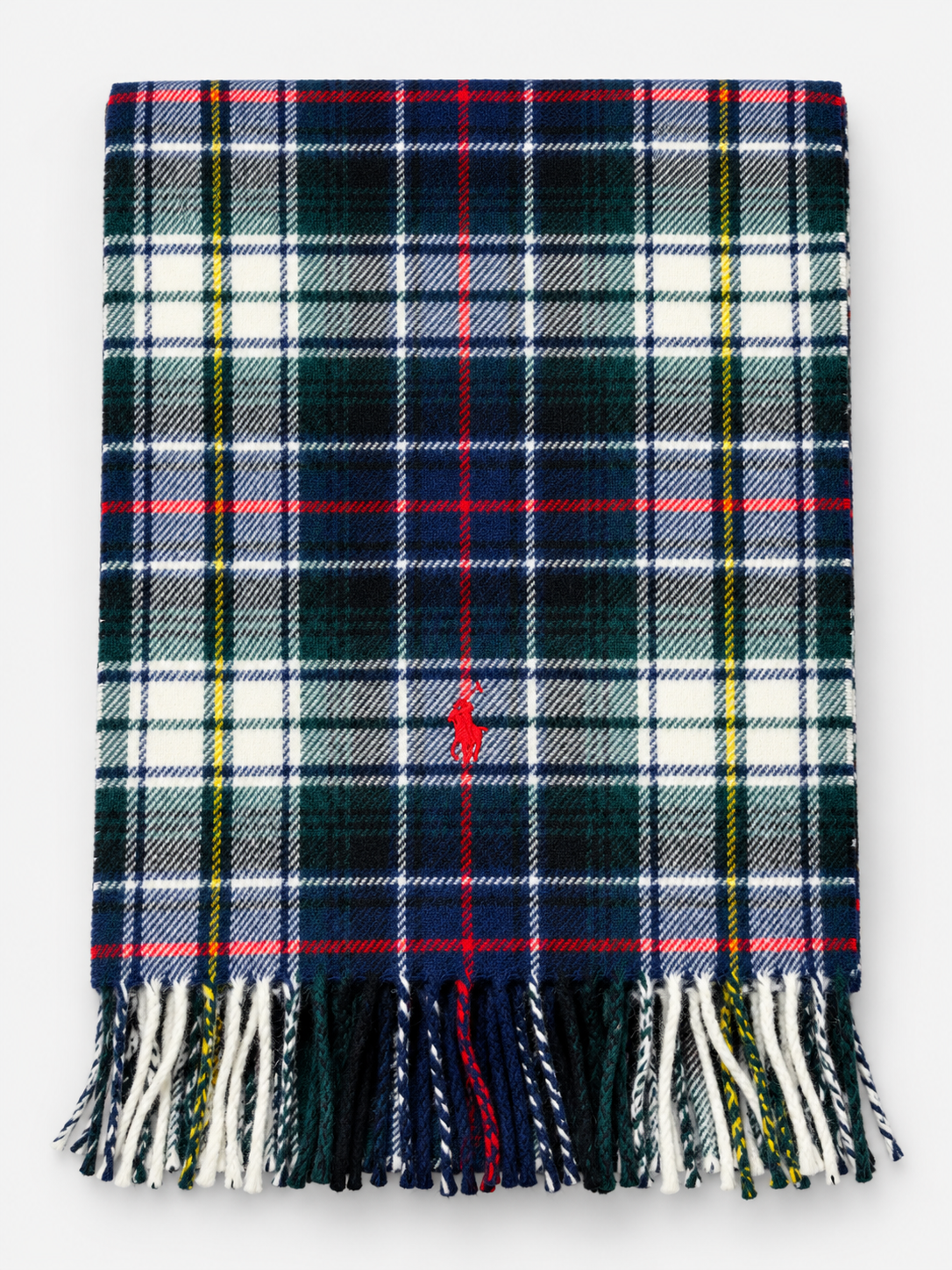 Polo Ralph Lauren Sciarpa Uomo in Lana Tartan Blu, Verde e Panna