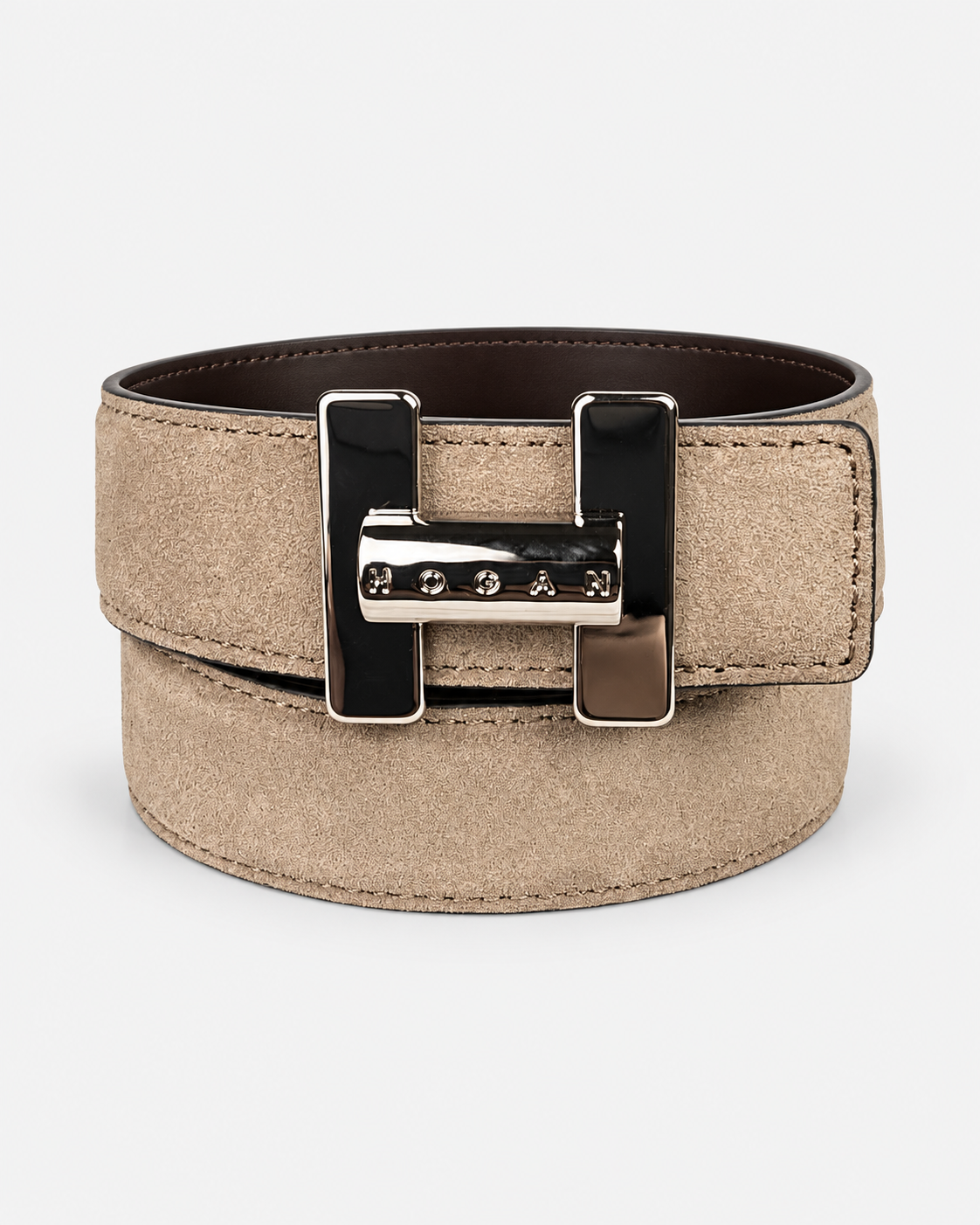 Hogan Cintura donna reversibile in pelle marrone e beige con fibbia H