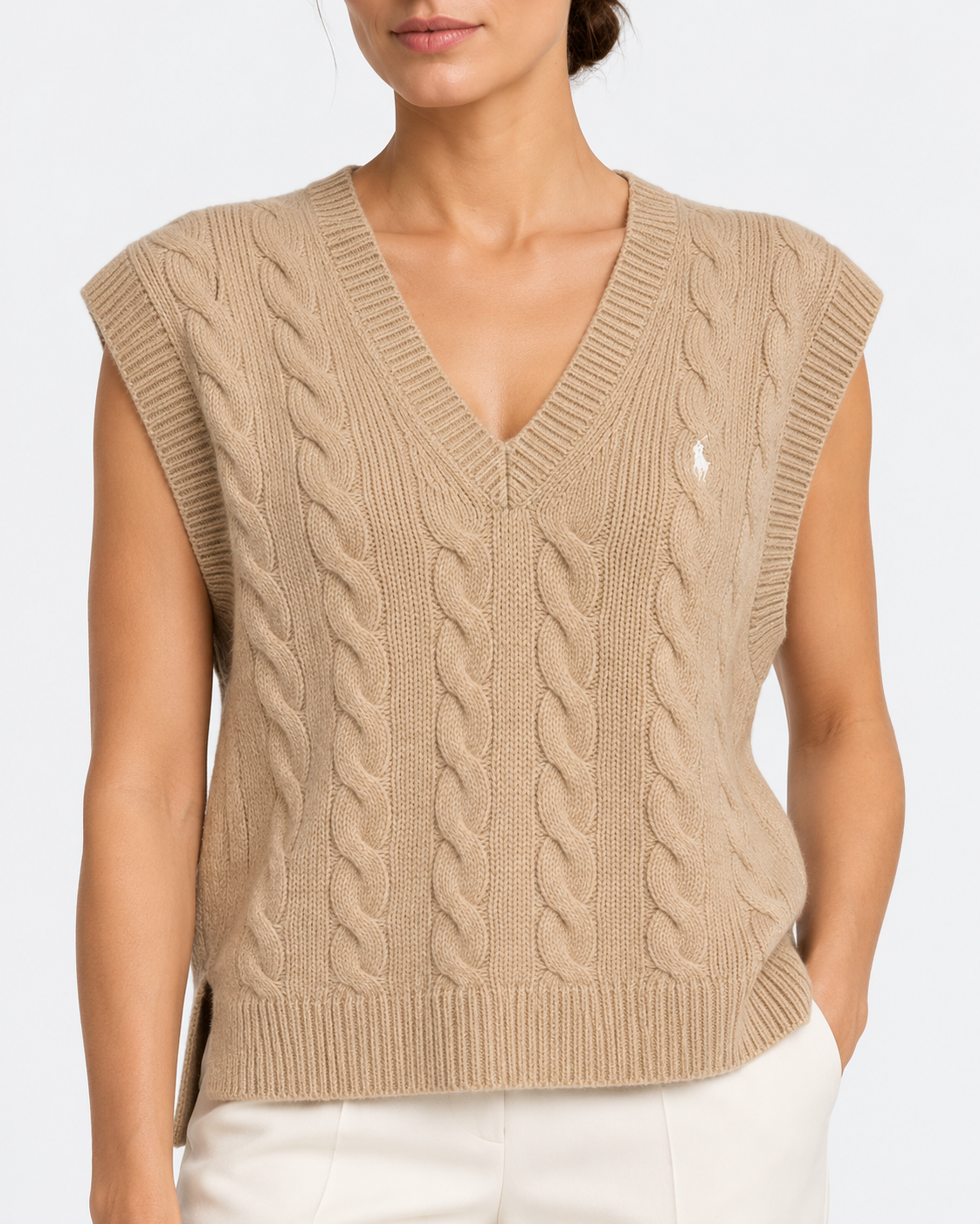 Gilet in maglia di lana e cashmere a trecce