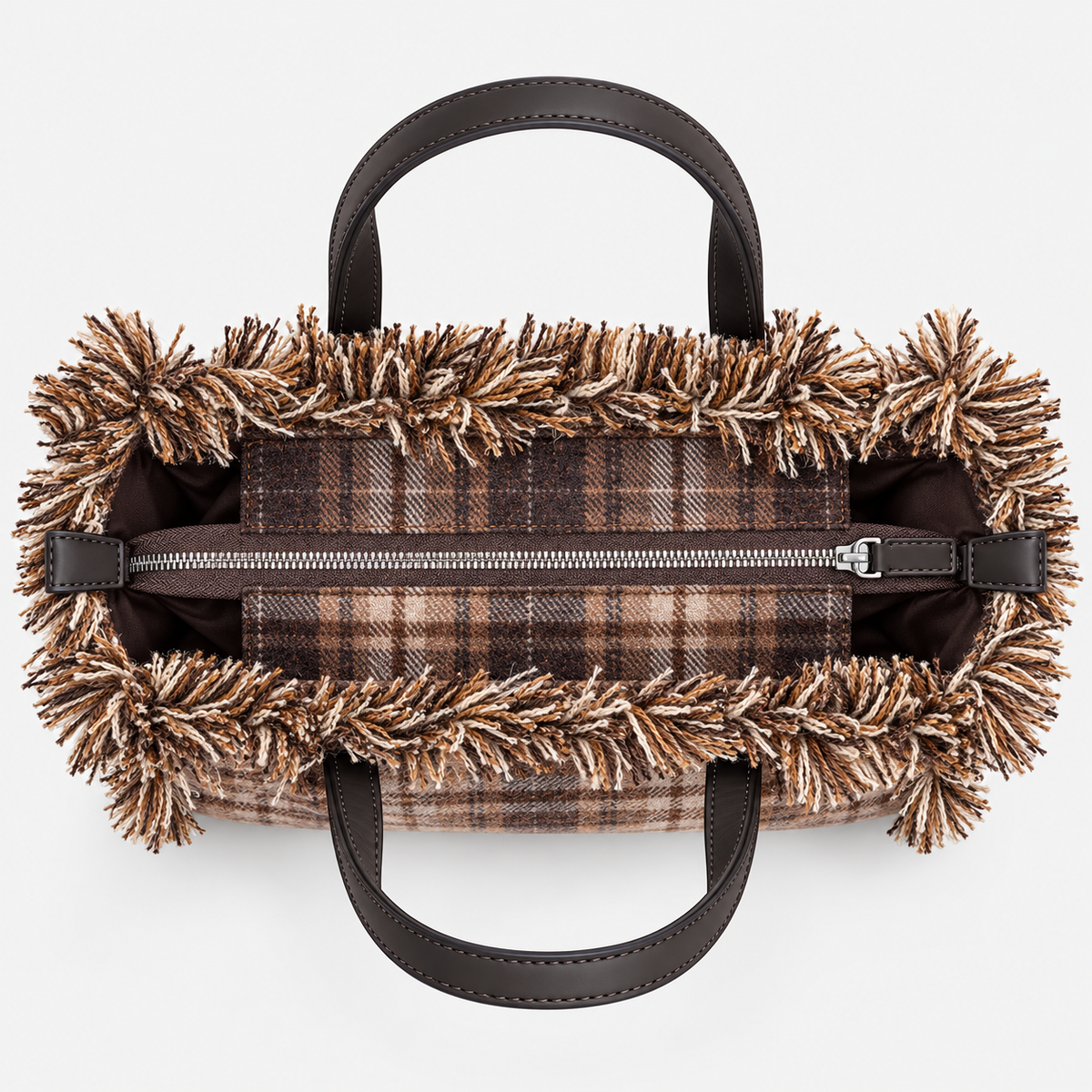 MC2 Saint Barth Borsa Donna Colette Tartan Marrone con Frange