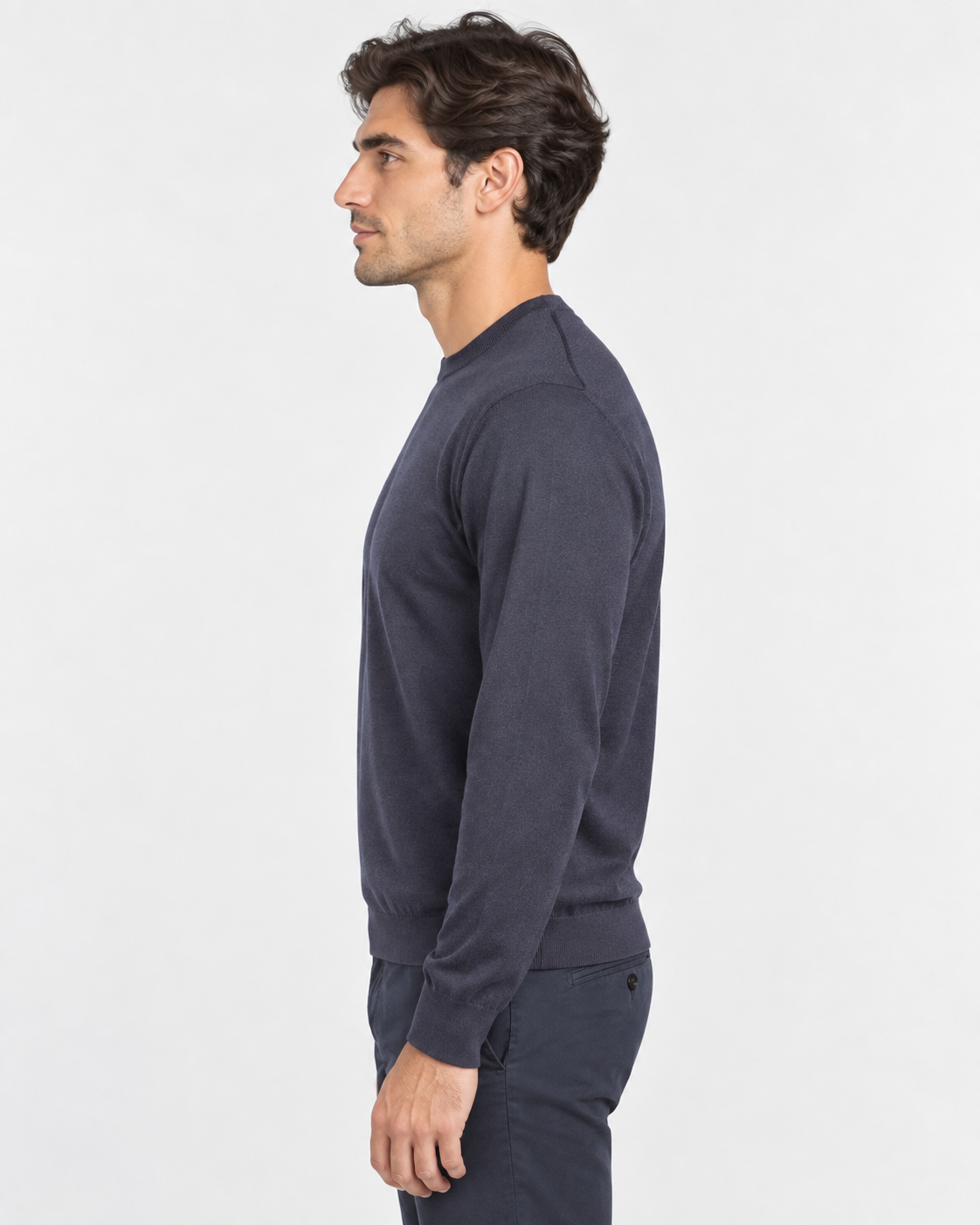 Gran Sasso men's crew neck in dark blue extrafine wool