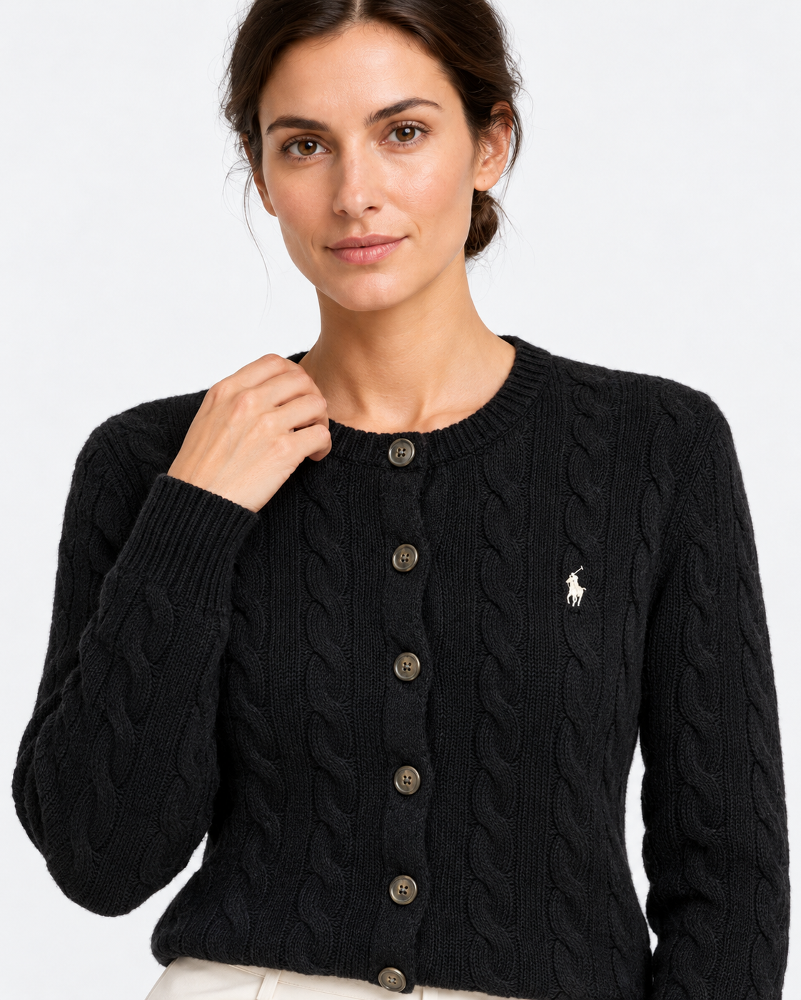 Cardigan a trecce in lana e cashmere black