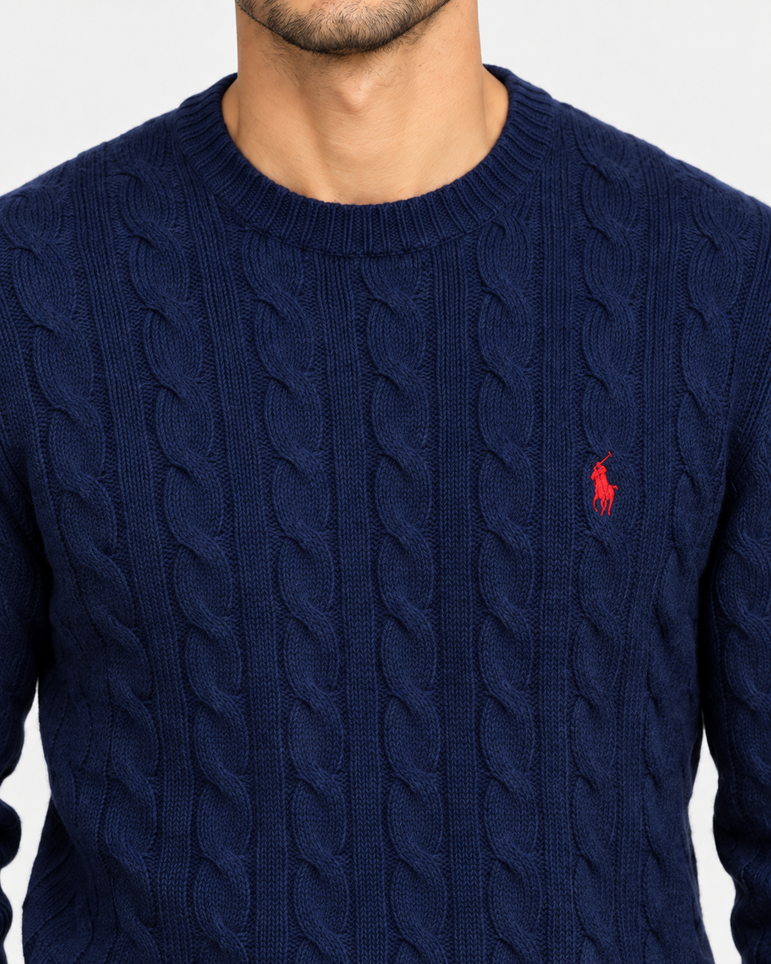 Polo Ralph Lauren Maglia Uomo Navy in Lana e Cashmere a Trecce
