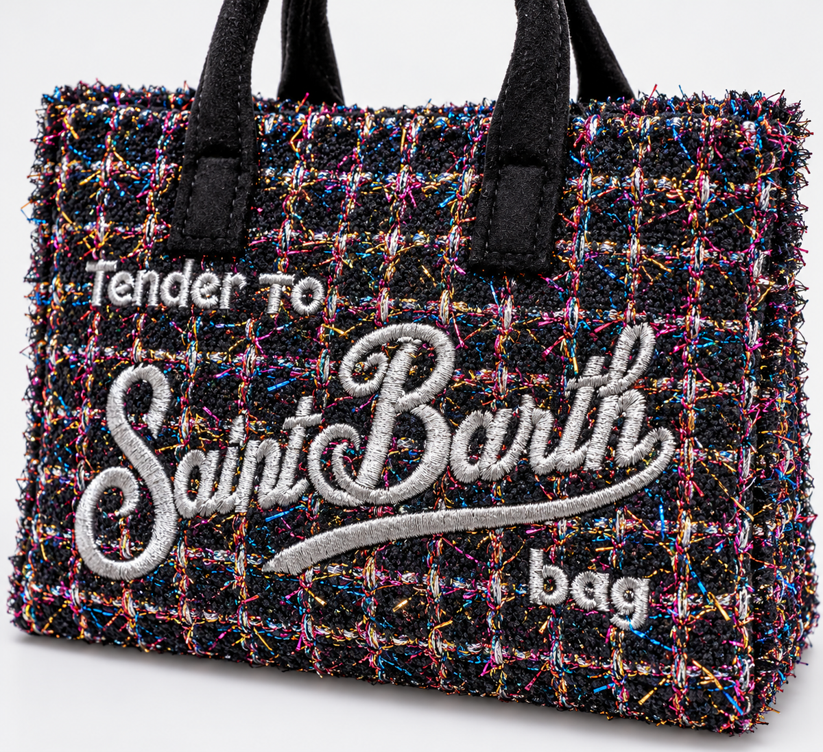 MC2 Saint Barth Phone Bag Donna Tweed Shiny Nero Multicolore