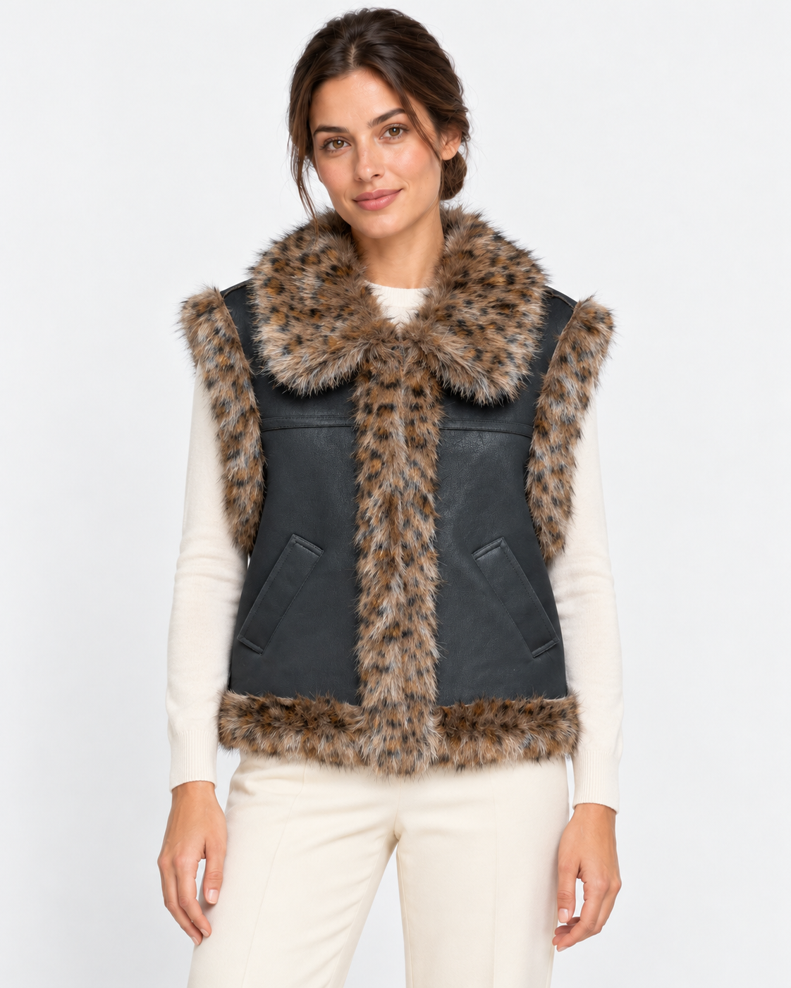 MC2 Saint Barth Gilet Donna Hesketh Nero con Dettagli Animalier