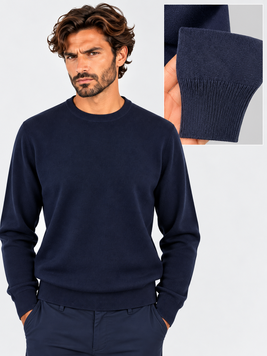 Gran Sasso Girocollo uomo in cashmere blu