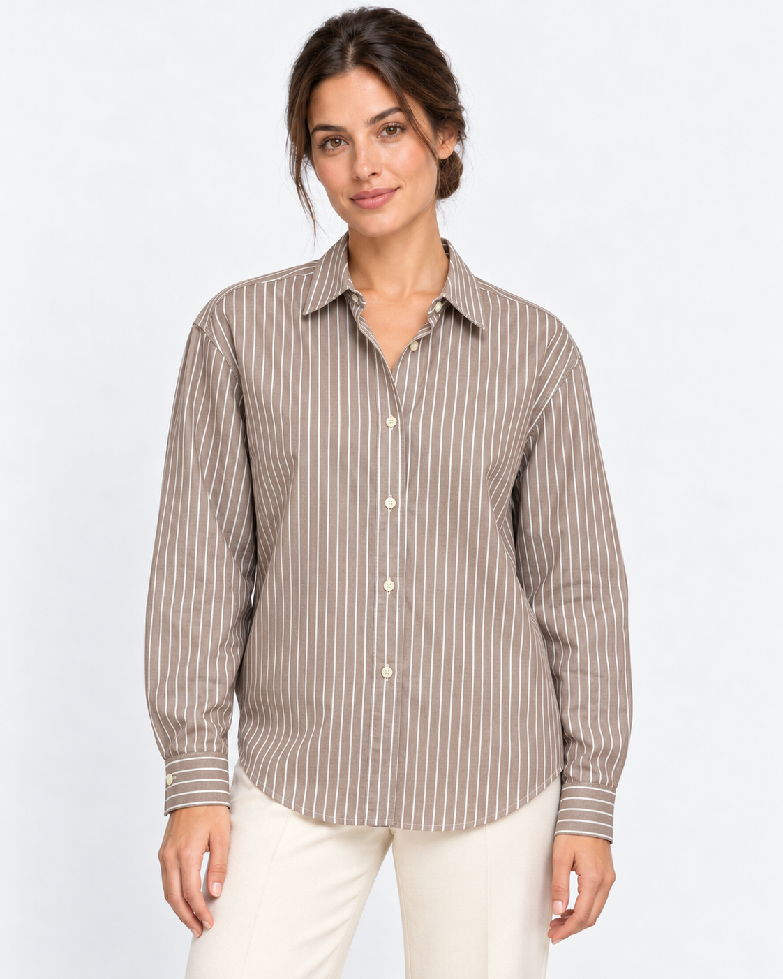 MC2 Saint Barth Camicia Donna Meredith a Righe Tortora e Bianche