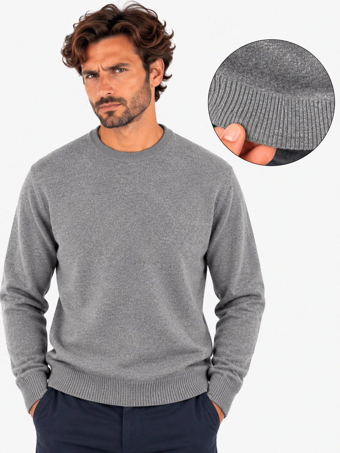 Gran Sasso Girocollo uomo in cashmere grigio