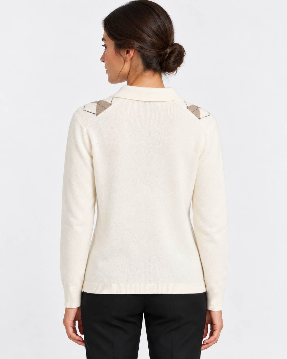 Gran Sasso Polo Donna Panna a Rombi in Lana e Cashmere