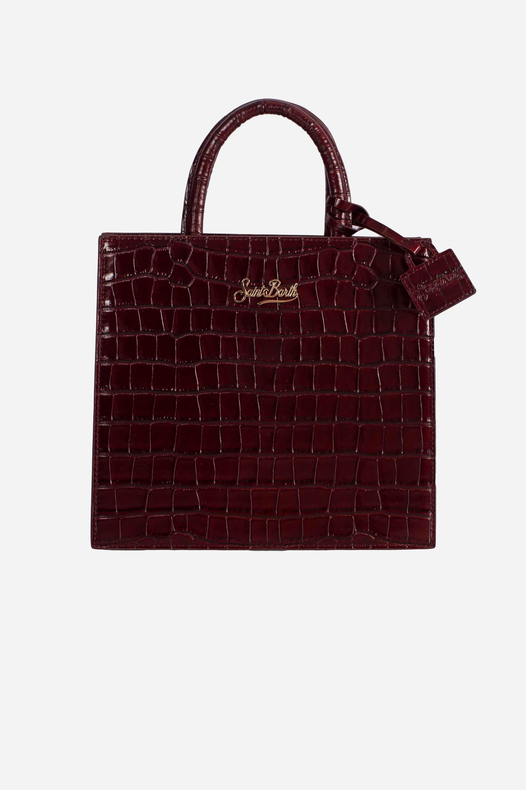 Shop Bag Midi in printed croco leather con stampa coccodrillo bordeaux