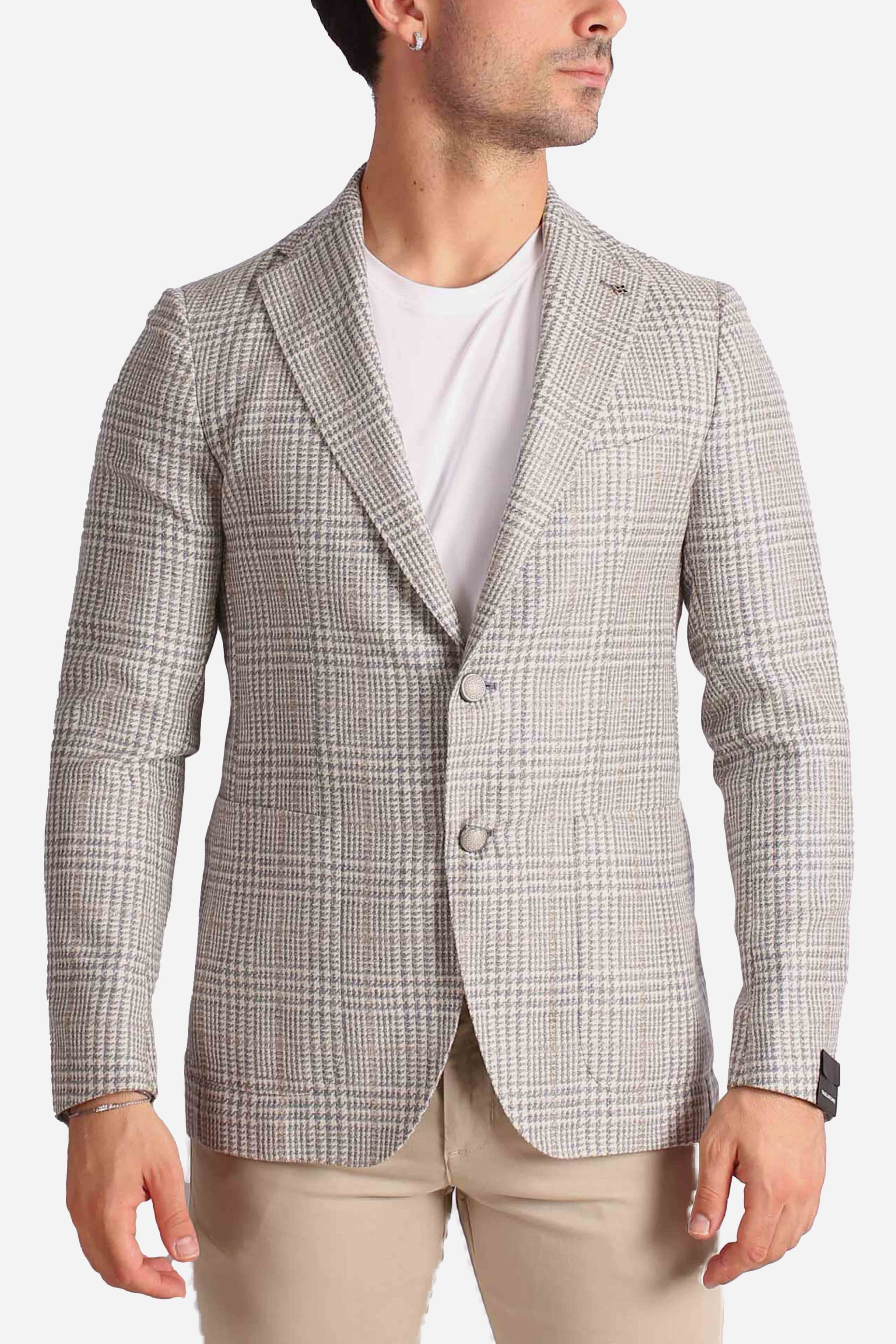 Giacca monopetto Principe di Galles in Lana perla