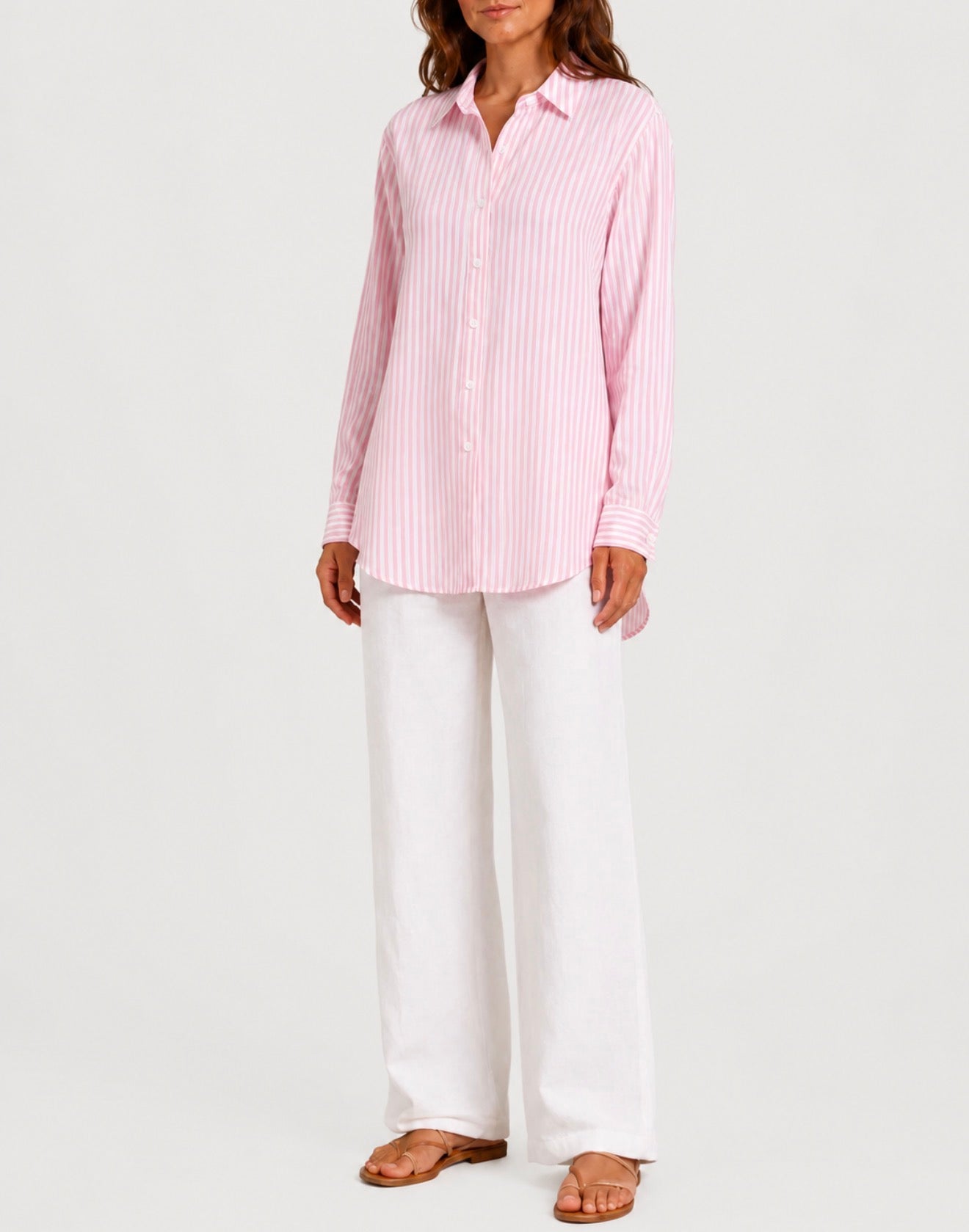 Camicia Brigitte in cotone a righe rosa con ricamo Snoopy bonjour