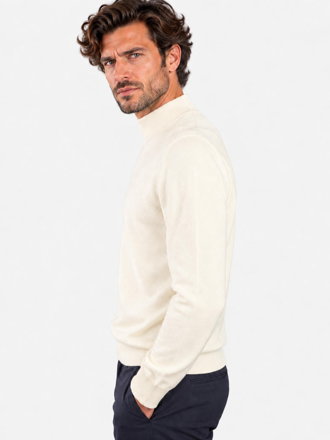 Tagliatore Maglione Uomo Lupetto in Lana Bianco