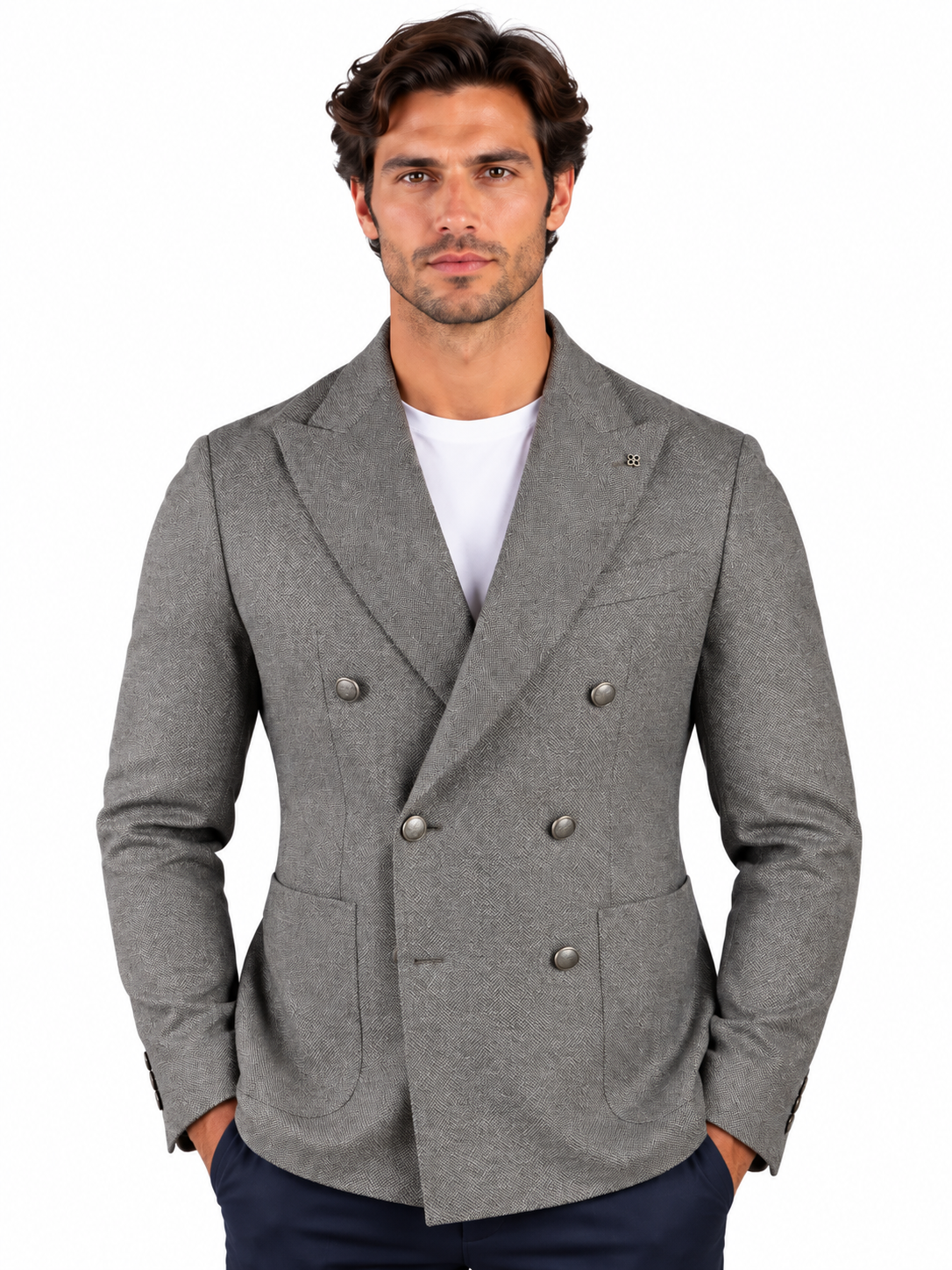 Tagliatore Giacca Uomo Montecarlo Doppiopetto in Lana Vergine Super 100's Silver