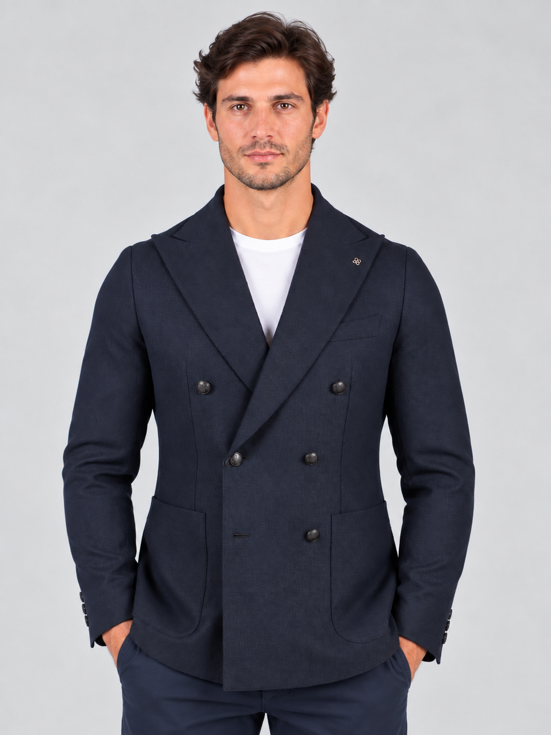 Tagliatore Giacca Uomo Montecarlo Doppiopetto in Lana Vergine Super 100's Blu